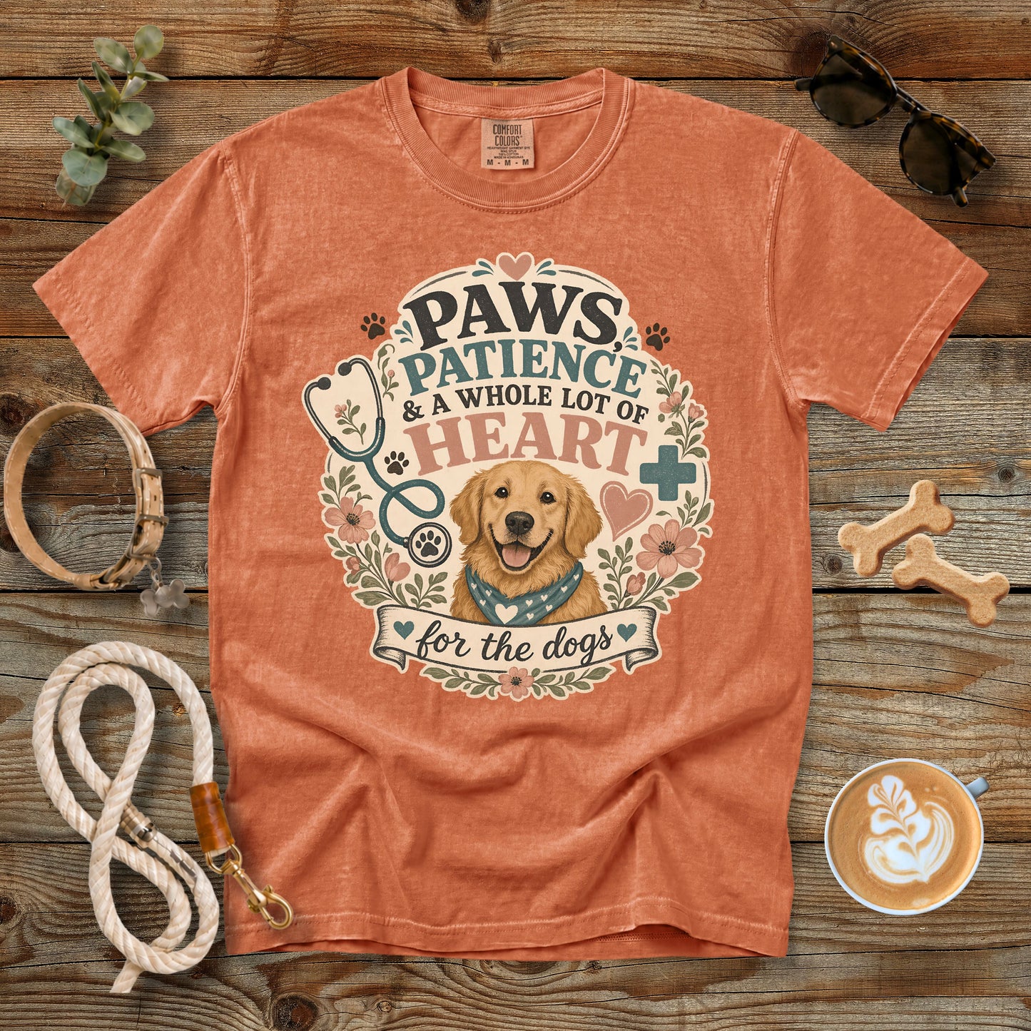 Paws, Patience & a Whole Lot of Heart T-Shirt | Comfort Colors 1717 Vet Tech Dog Lover Tee