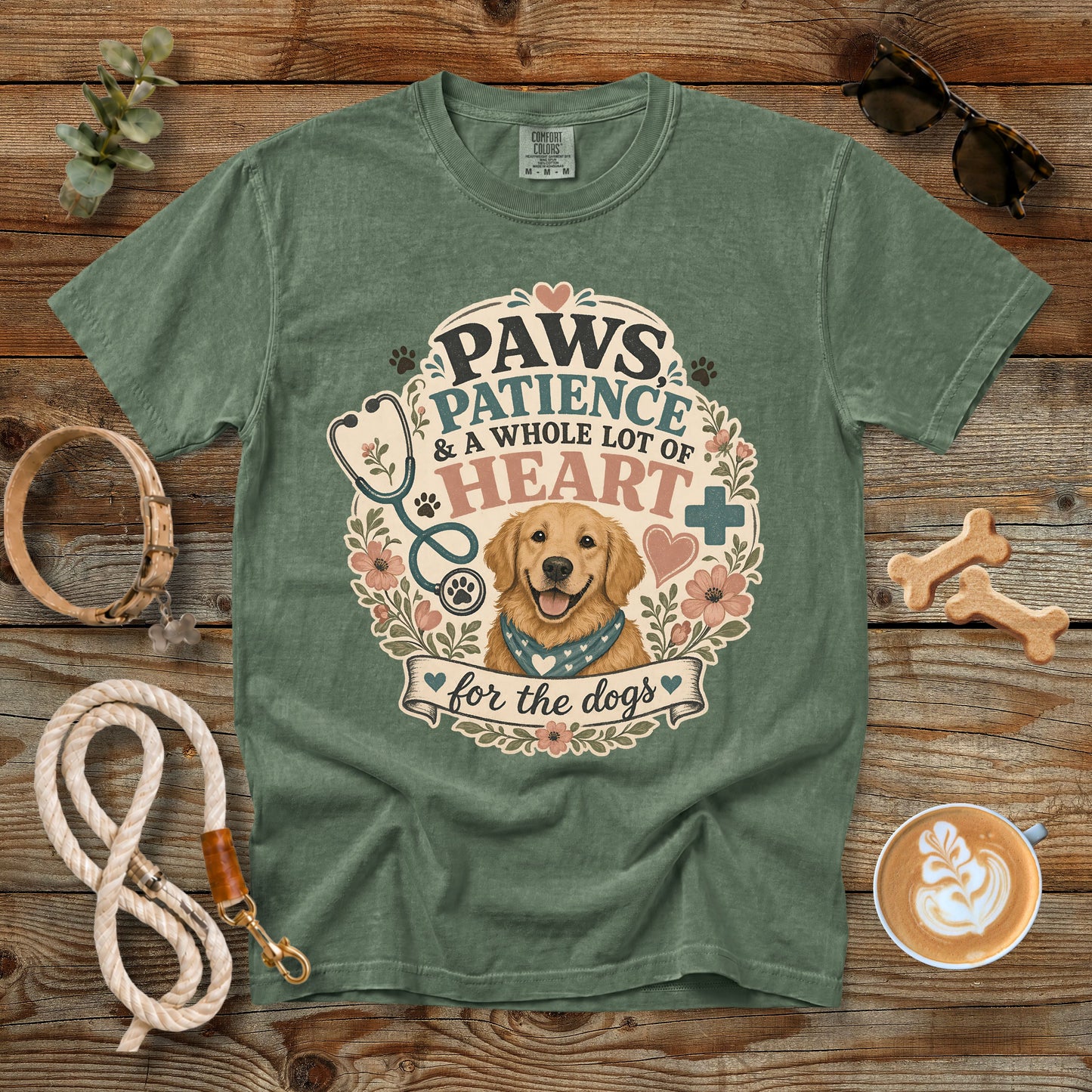Paws, Patience & a Whole Lot of Heart T-Shirt | Comfort Colors 1717 Vet Tech Dog Lover Tee