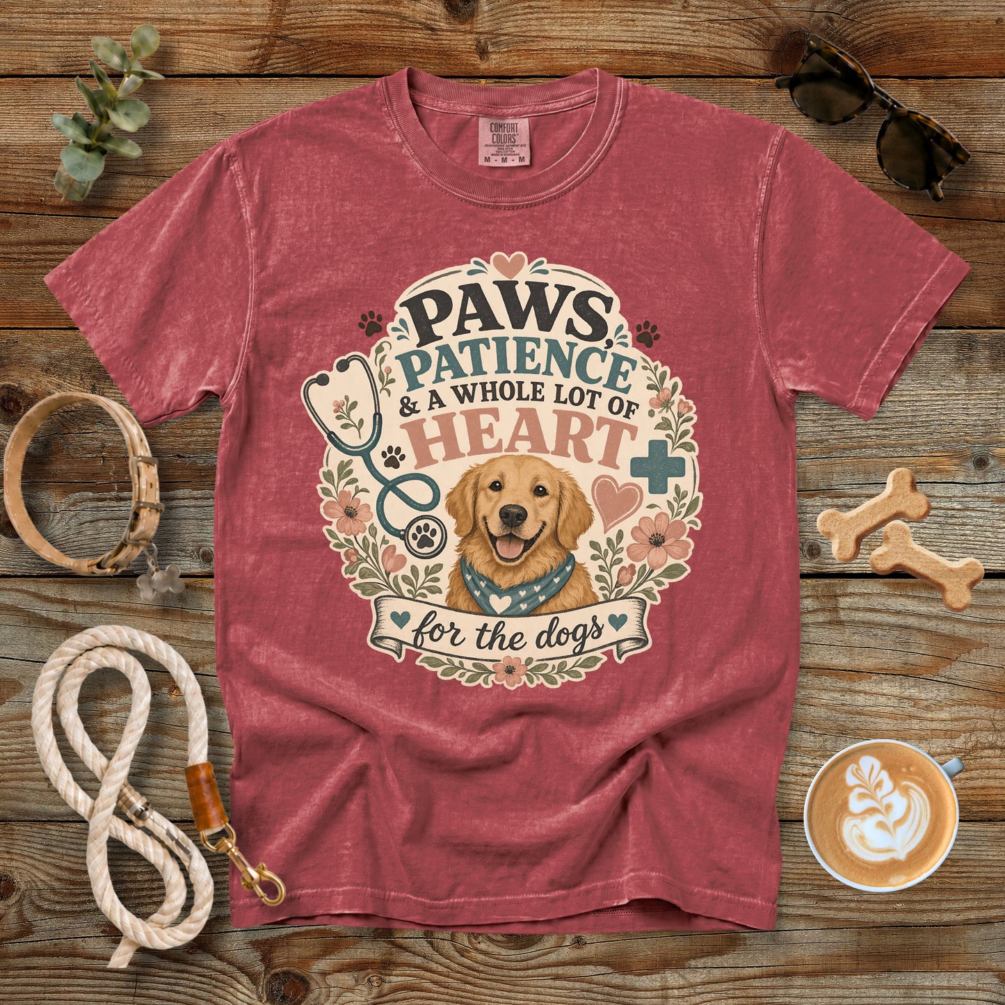 Paws, Patience & a Whole Lot of Heart T-Shirt | Comfort Colors 1717 Vet Tech Dog Lover Tee