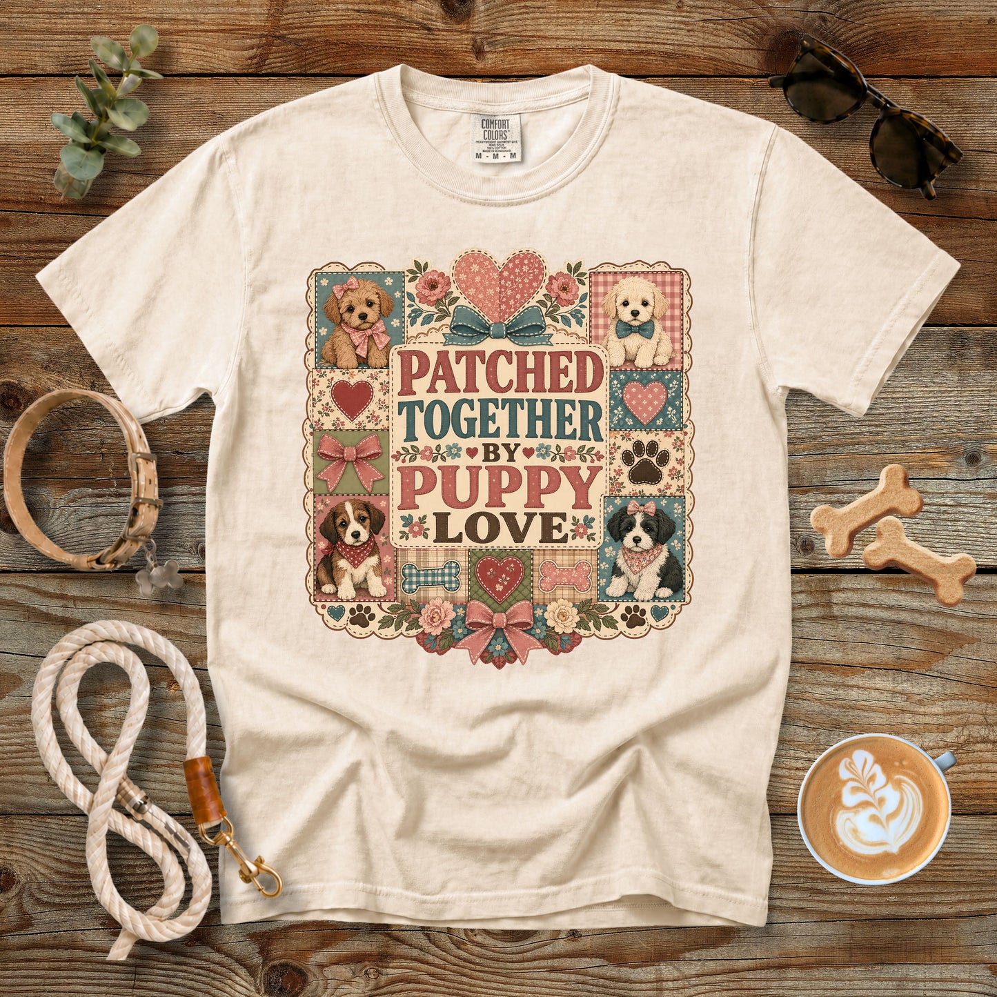 Patched Together by Puppy Love T-Shirt | Comfort Colors 1717 Dog Mom Quilt Graphic Tee