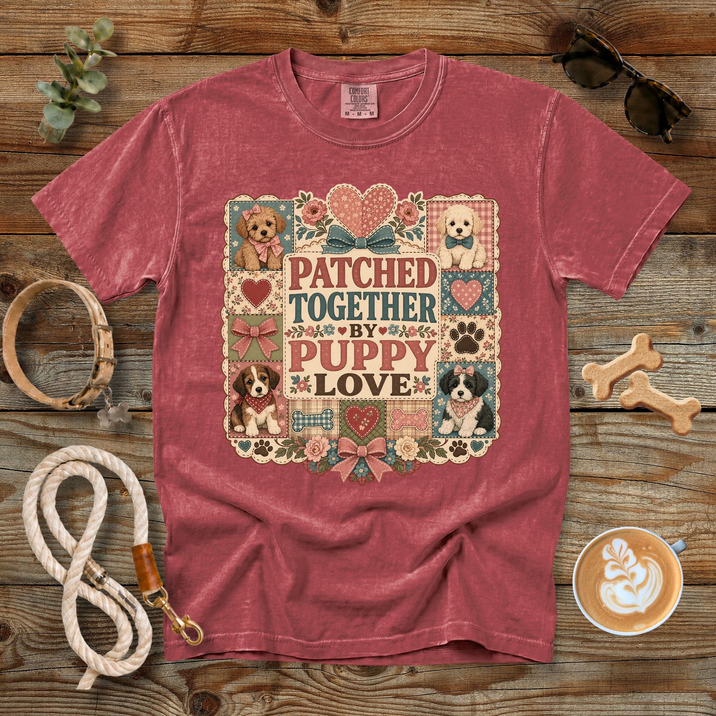 Patched Together by Puppy Love T-Shirt | Comfort Colors 1717 Dog Mom Quilt Graphic Tee