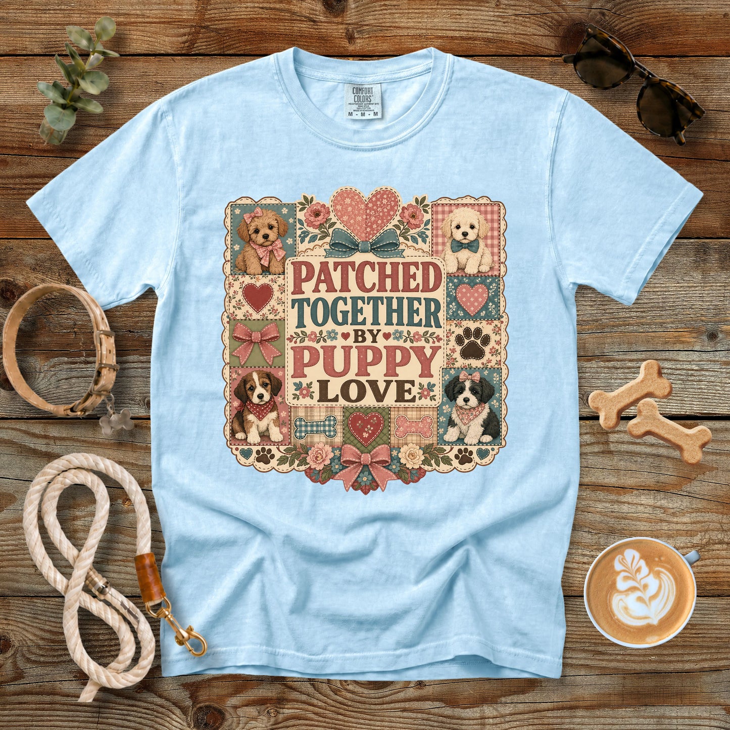 Patched Together by Puppy Love T-Shirt | Comfort Colors 1717 Dog Mom Quilt Graphic Tee