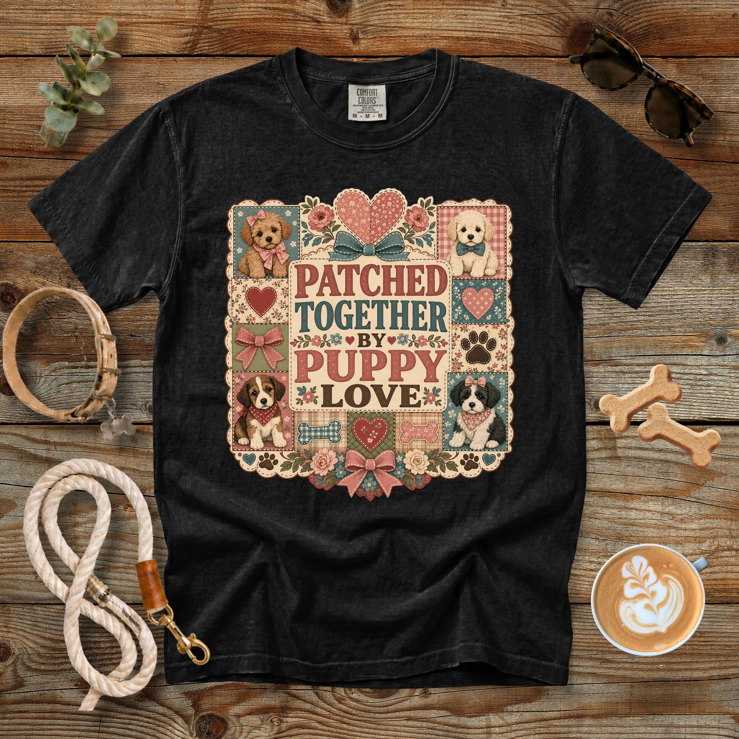 Patched Together by Puppy Love T-Shirt | Comfort Colors 1717 Dog Mom Quilt Graphic Tee
