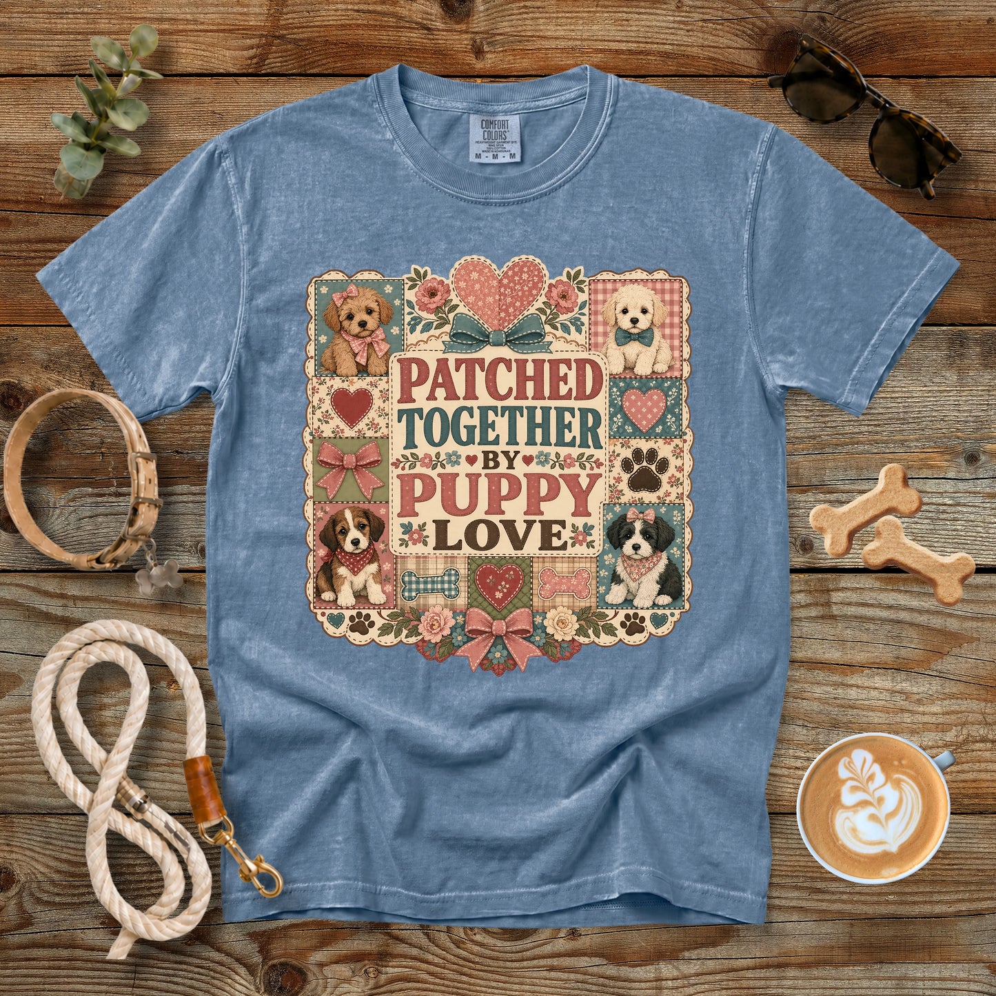 Patched Together by Puppy Love T-Shirt | Comfort Colors 1717 Dog Mom Quilt Graphic Tee