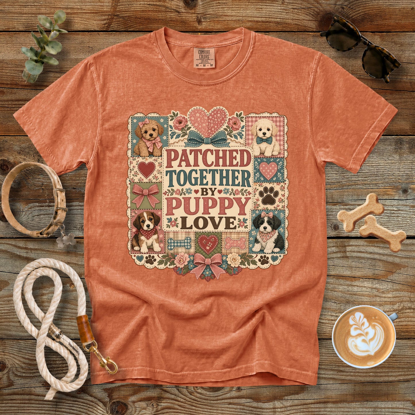 Patched Together by Puppy Love T-Shirt | Comfort Colors 1717 Dog Mom Quilt Graphic Tee