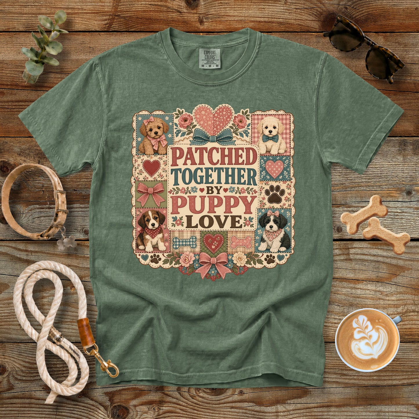 Patched Together by Puppy Love T-Shirt | Comfort Colors 1717 Dog Mom Quilt Graphic Tee