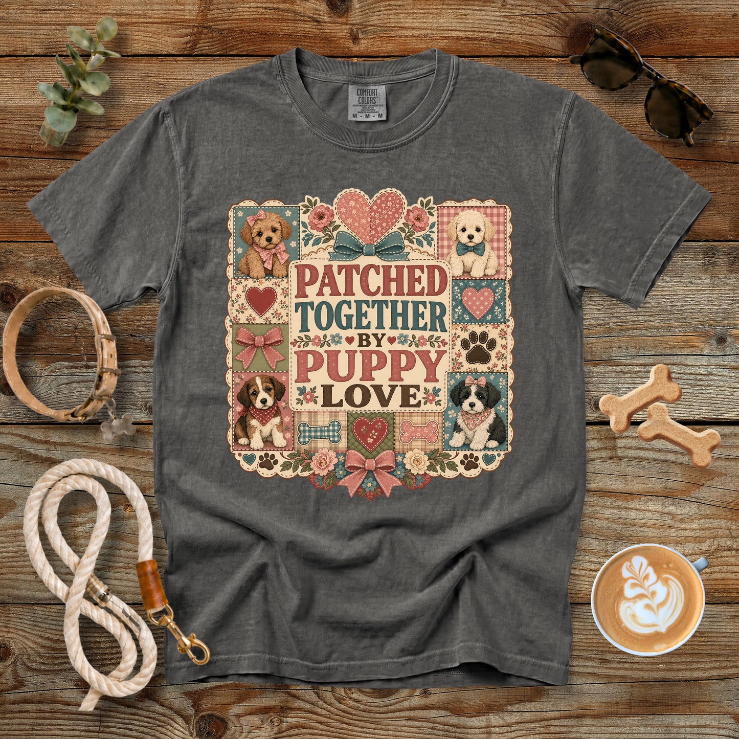 Patched Together by Puppy Love T-Shirt | Comfort Colors 1717 Dog Mom Quilt Graphic Tee