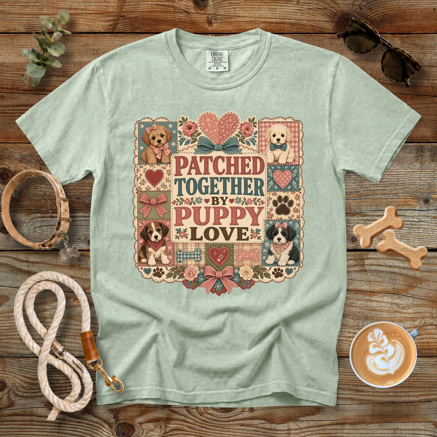 Patched Together by Puppy Love T-Shirt | Comfort Colors 1717 Dog Mom Quilt Graphic Tee