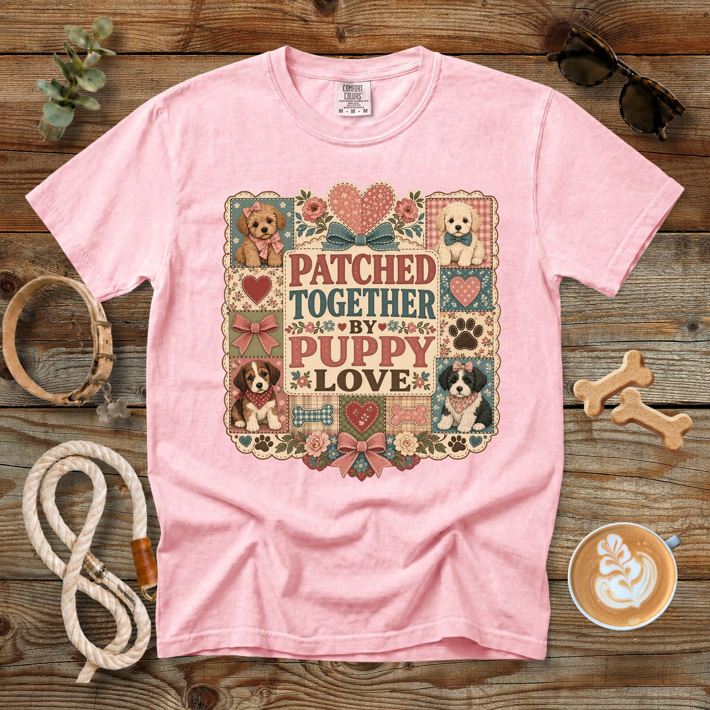 Patched Together by Puppy Love T-Shirt | Comfort Colors 1717 Dog Mom Quilt Graphic Tee