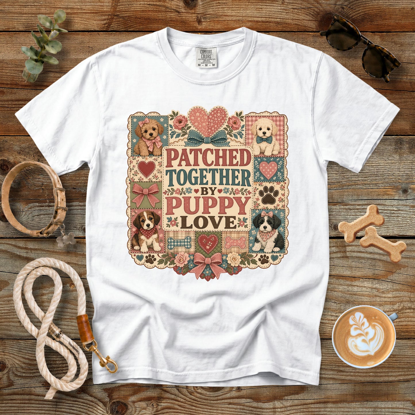 Patched Together by Puppy Love T-Shirt | Comfort Colors 1717 Dog Mom Quilt Graphic Tee
