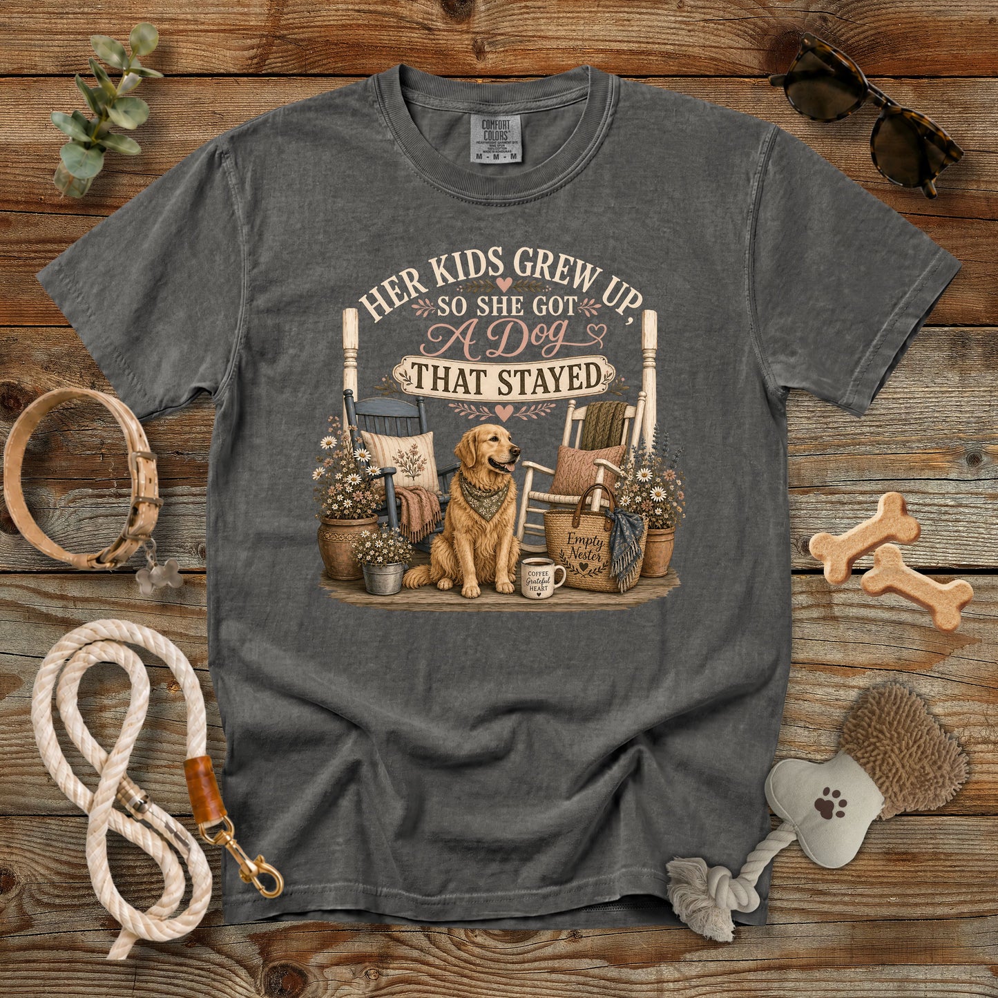 Her Kids Grew Up So She Got a Dog That Stayed T-Shirt | Empty Nester Dog Mom Comfort Colors 1717