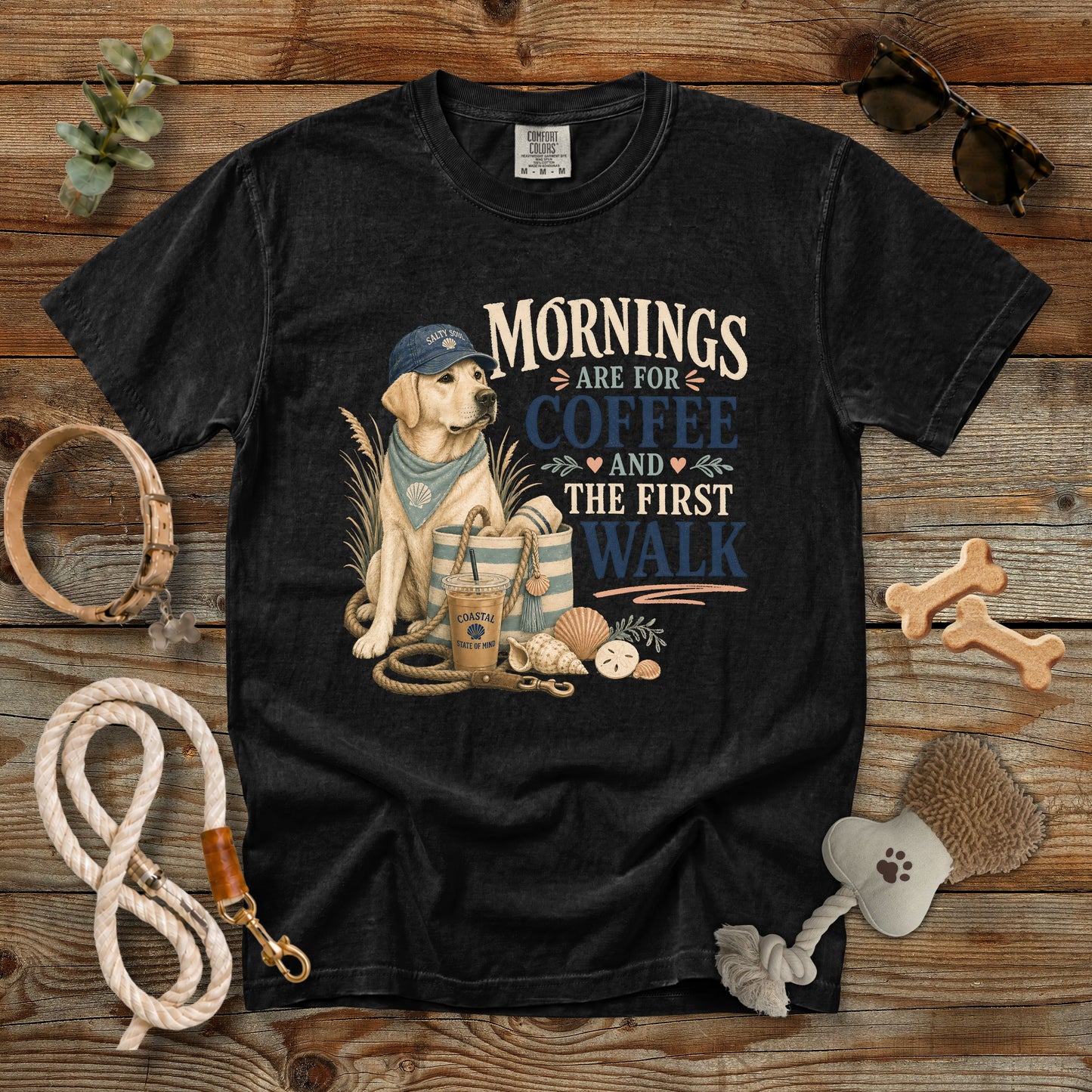 Mornings Are for Coffee and the First Walk T-Shirt | Dog Mom Comfort Colors 1717