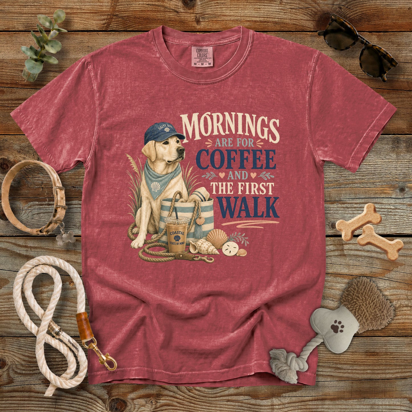 Mornings Are for Coffee and the First Walk T-Shirt | Dog Mom Comfort Colors 1717