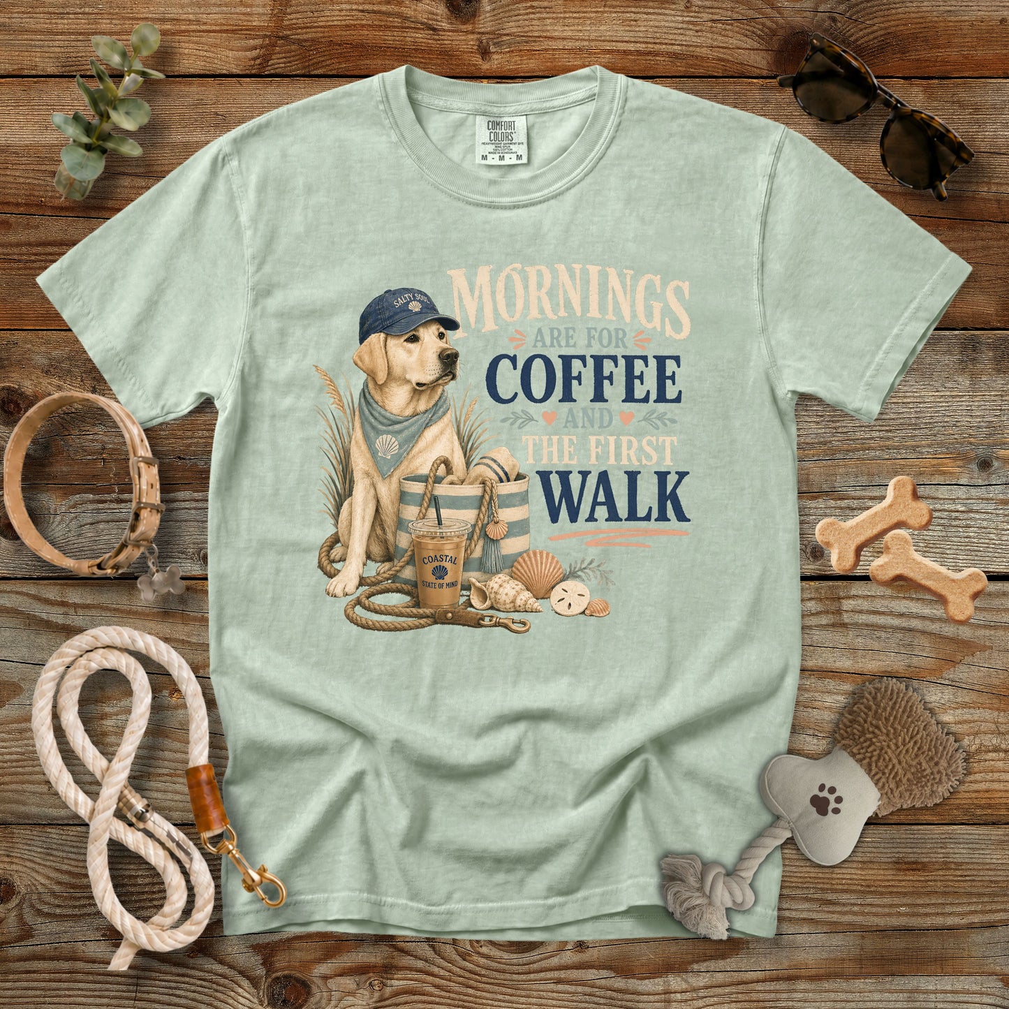 Mornings Are for Coffee and the First Walk T-Shirt | Dog Mom Comfort Colors 1717