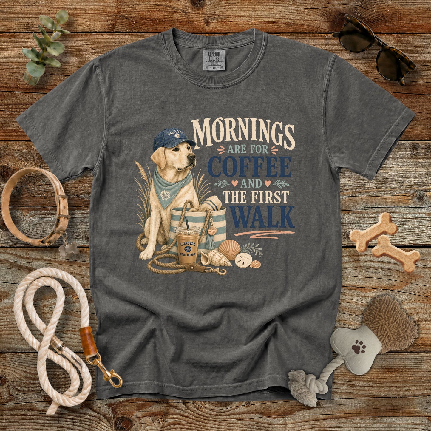 Mornings Are for Coffee and the First Walk T-Shirt | Dog Mom Comfort Colors 1717