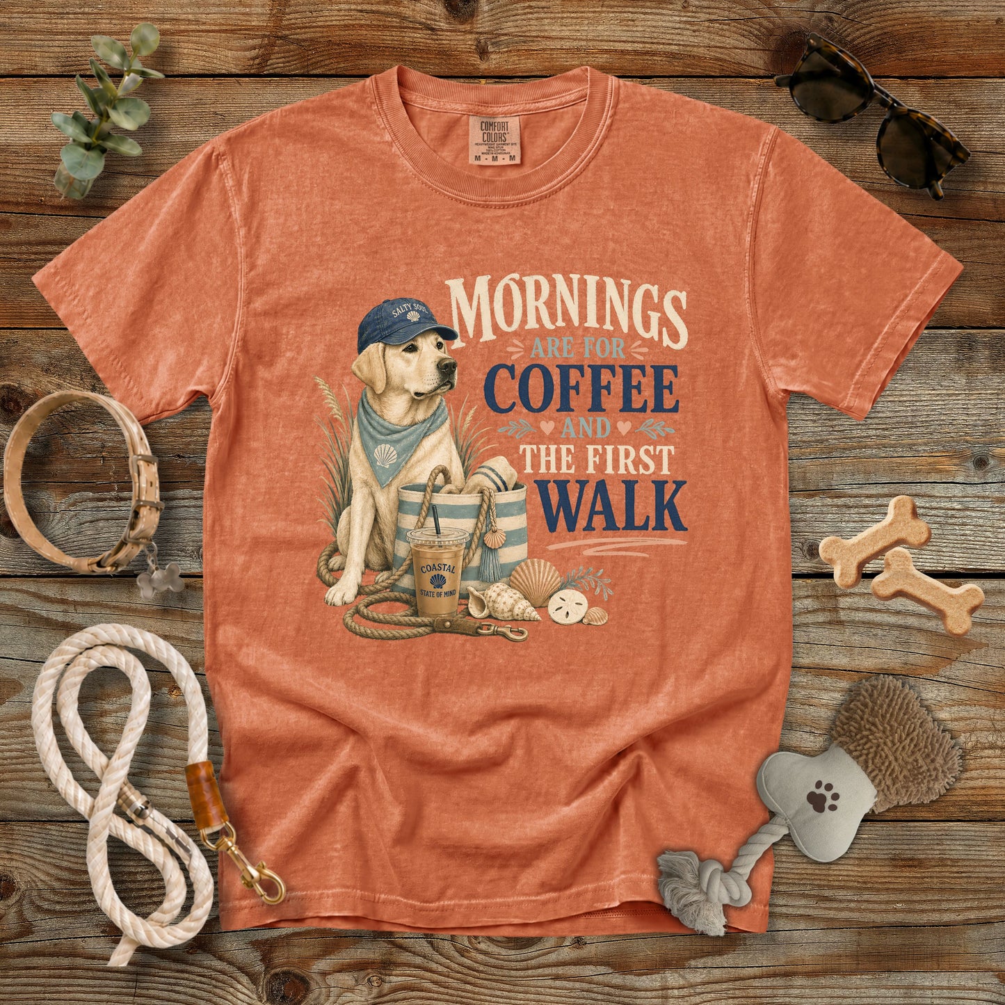 Mornings Are for Coffee and the First Walk T-Shirt | Dog Mom Comfort Colors 1717