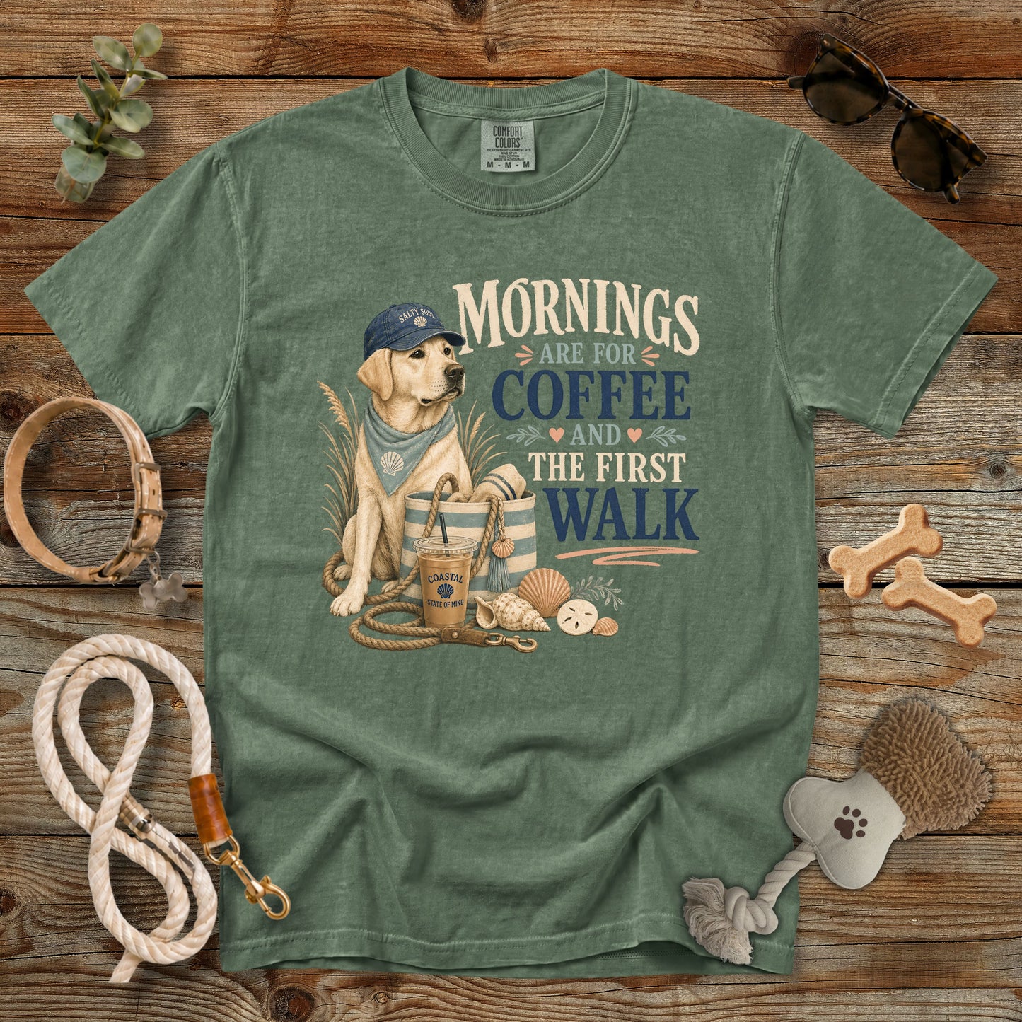Mornings Are for Coffee and the First Walk T-Shirt | Dog Mom Comfort Colors 1717