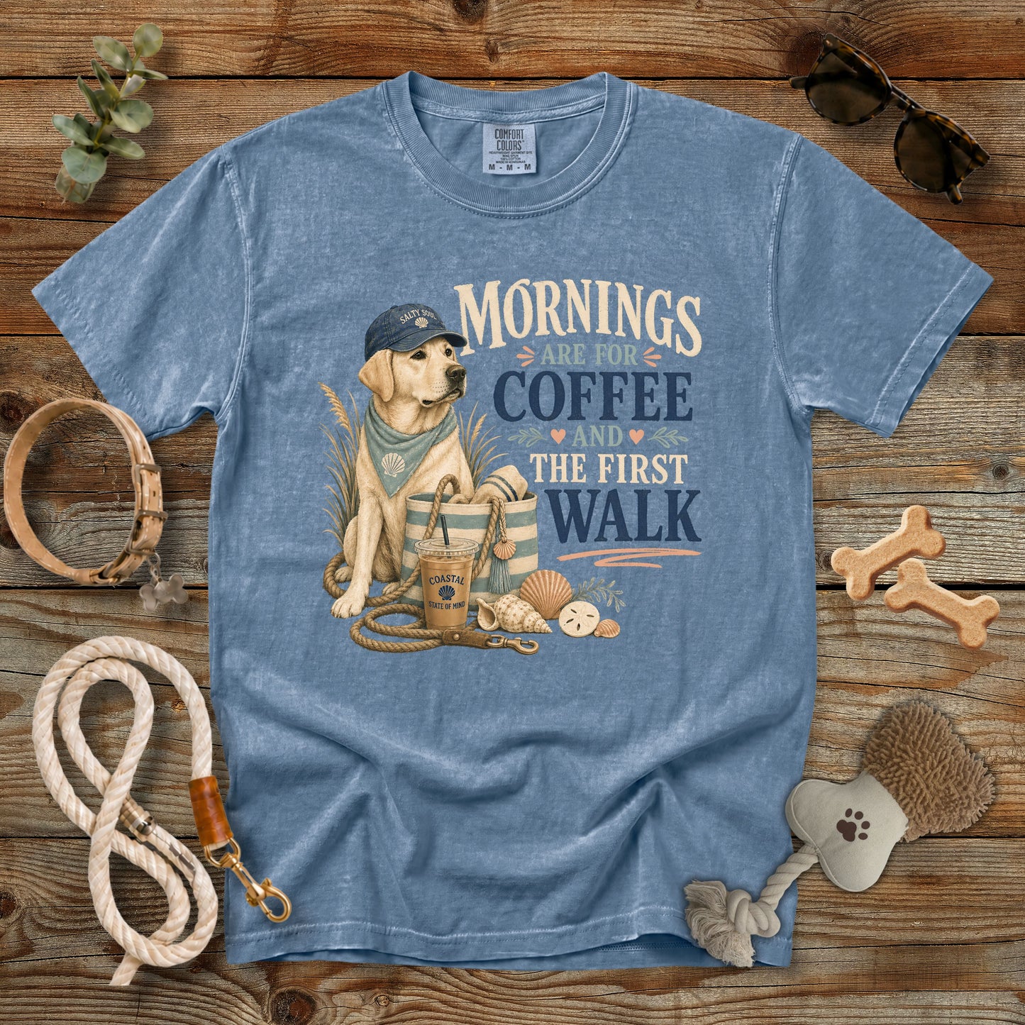 Mornings Are for Coffee and the First Walk T-Shirt | Dog Mom Comfort Colors 1717