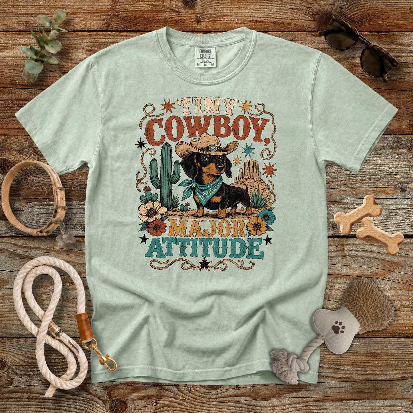 Tiny Cowboy Major Attitude T-Shirt | Funny Dachshund Cowgirl Comfort Colors 1717