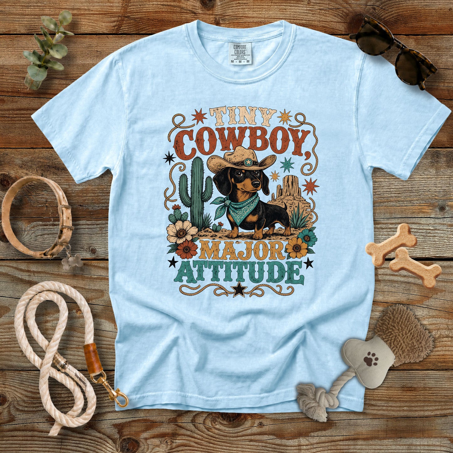 Tiny Cowboy Major Attitude T-Shirt | Funny Dachshund Cowgirl Comfort Colors 1717