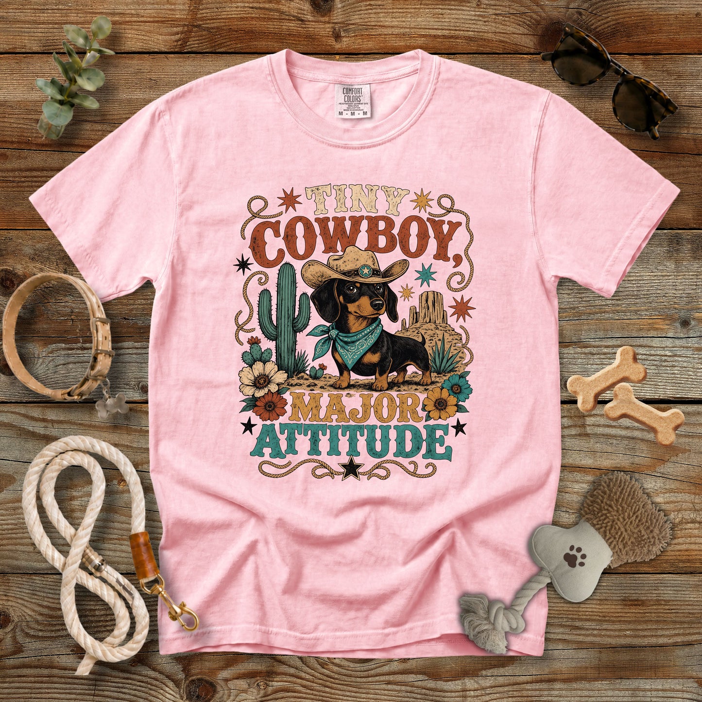 Tiny Cowboy Major Attitude T-Shirt | Funny Dachshund Cowgirl Comfort Colors 1717