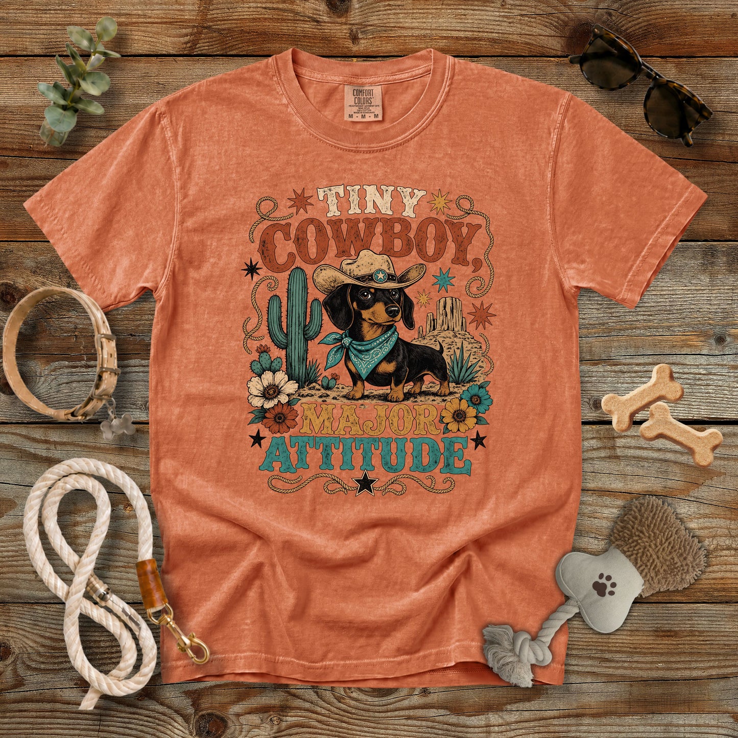 Tiny Cowboy Major Attitude T-Shirt | Funny Dachshund Cowgirl Comfort Colors 1717