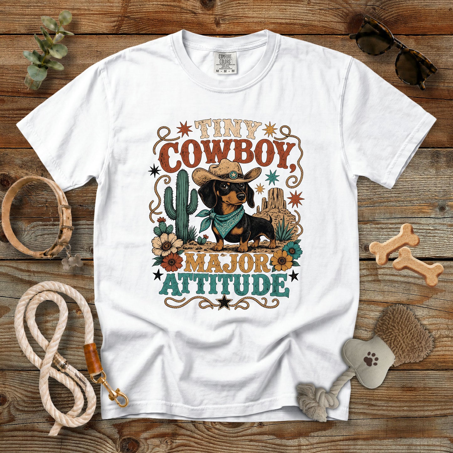Tiny Cowboy Major Attitude T-Shirt | Funny Dachshund Cowgirl Comfort Colors 1717
