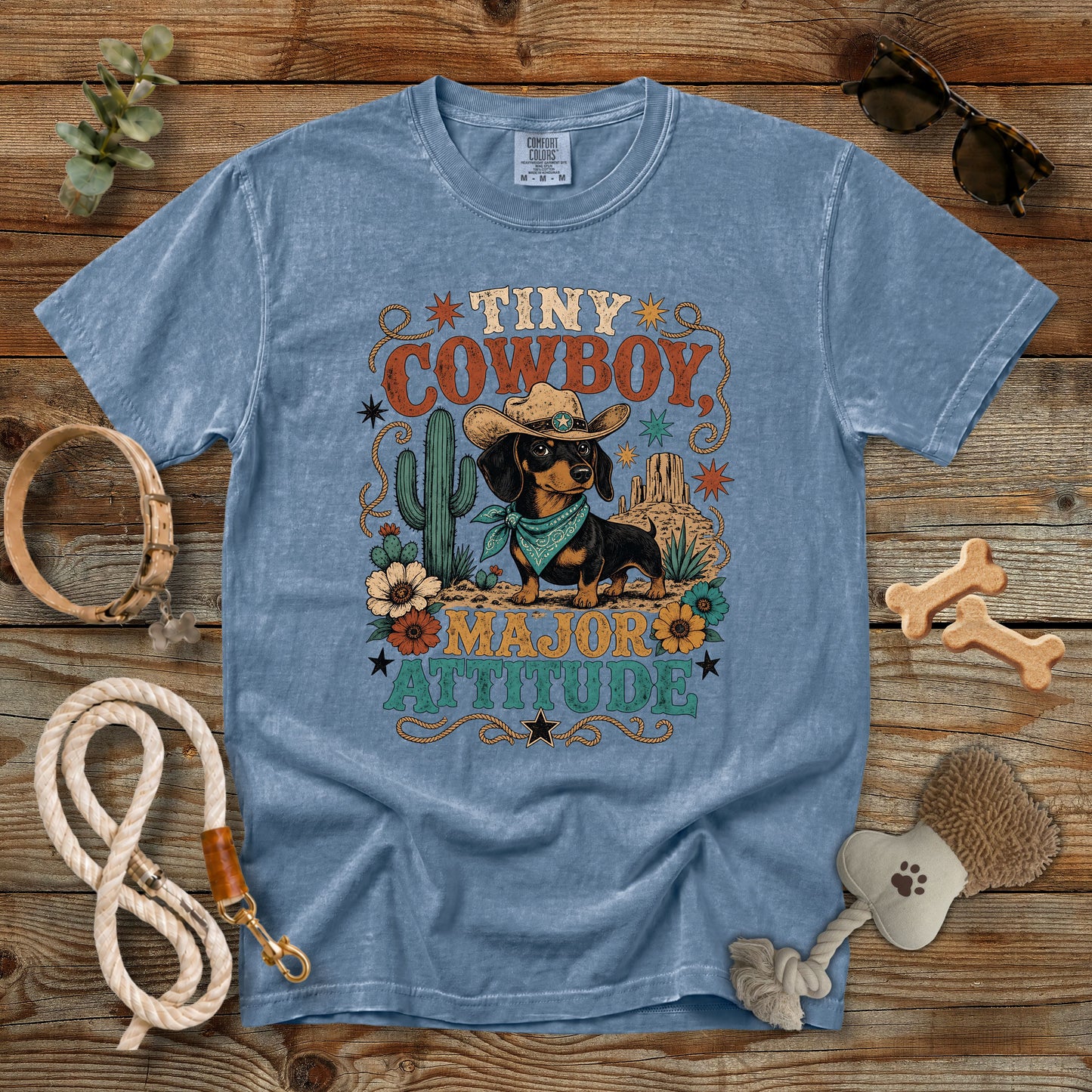 Tiny Cowboy Major Attitude T-Shirt | Funny Dachshund Cowgirl Comfort Colors 1717