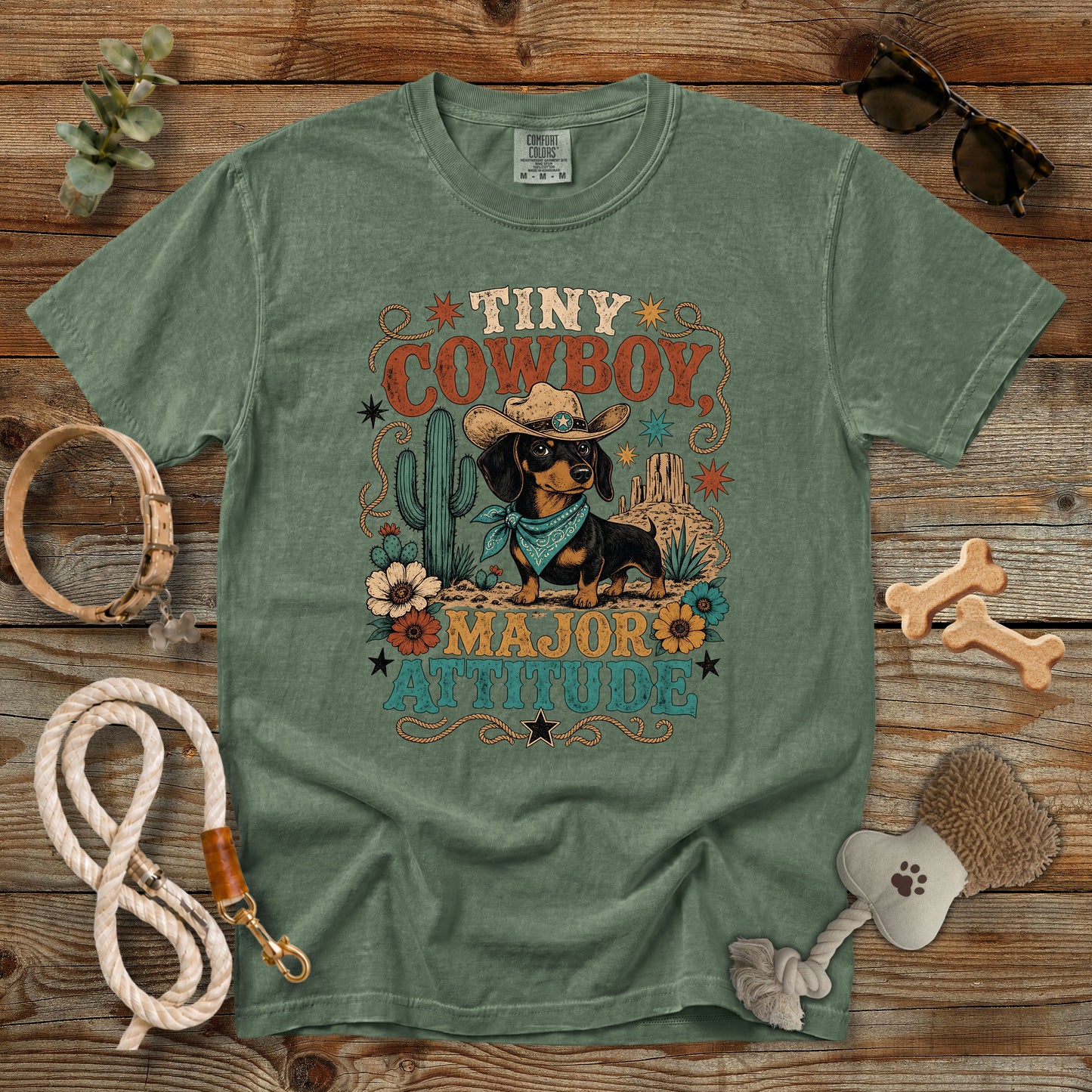 Tiny Cowboy Major Attitude T-Shirt | Funny Dachshund Cowgirl Comfort Colors 1717