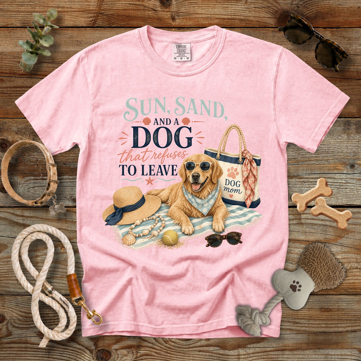 Sun, Sand, and a Dog That Refuses to Leave T-Shirt | Beach Dog Mom Comfort Colors 1717 Summer Graphic Tee