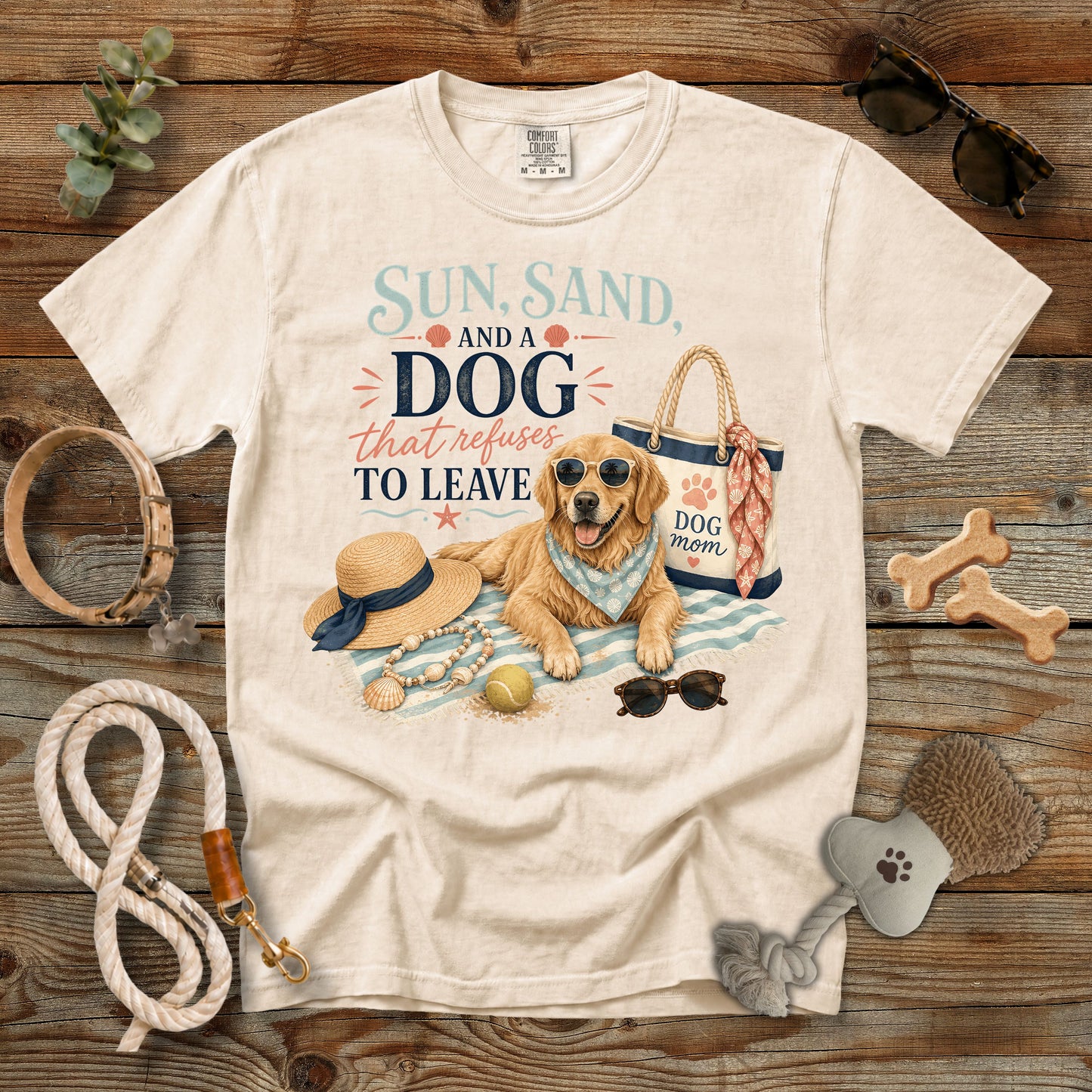 Sun, Sand, and a Dog That Refuses to Leave T-Shirt | Beach Dog Mom Comfort Colors 1717 Summer Graphic Tee