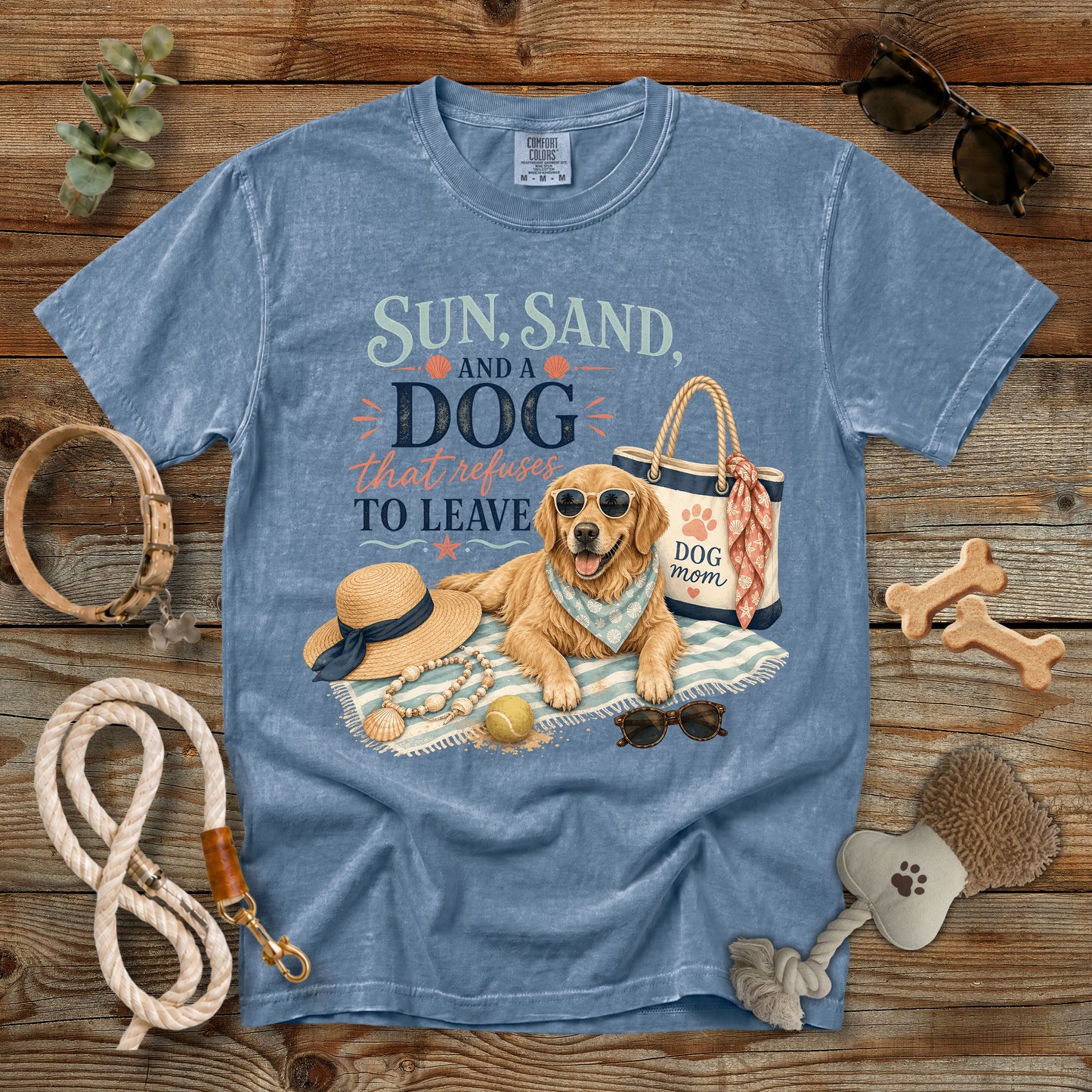 Sun, Sand, and a Dog That Refuses to Leave T-Shirt | Beach Dog Mom Comfort Colors 1717 Summer Graphic Tee
