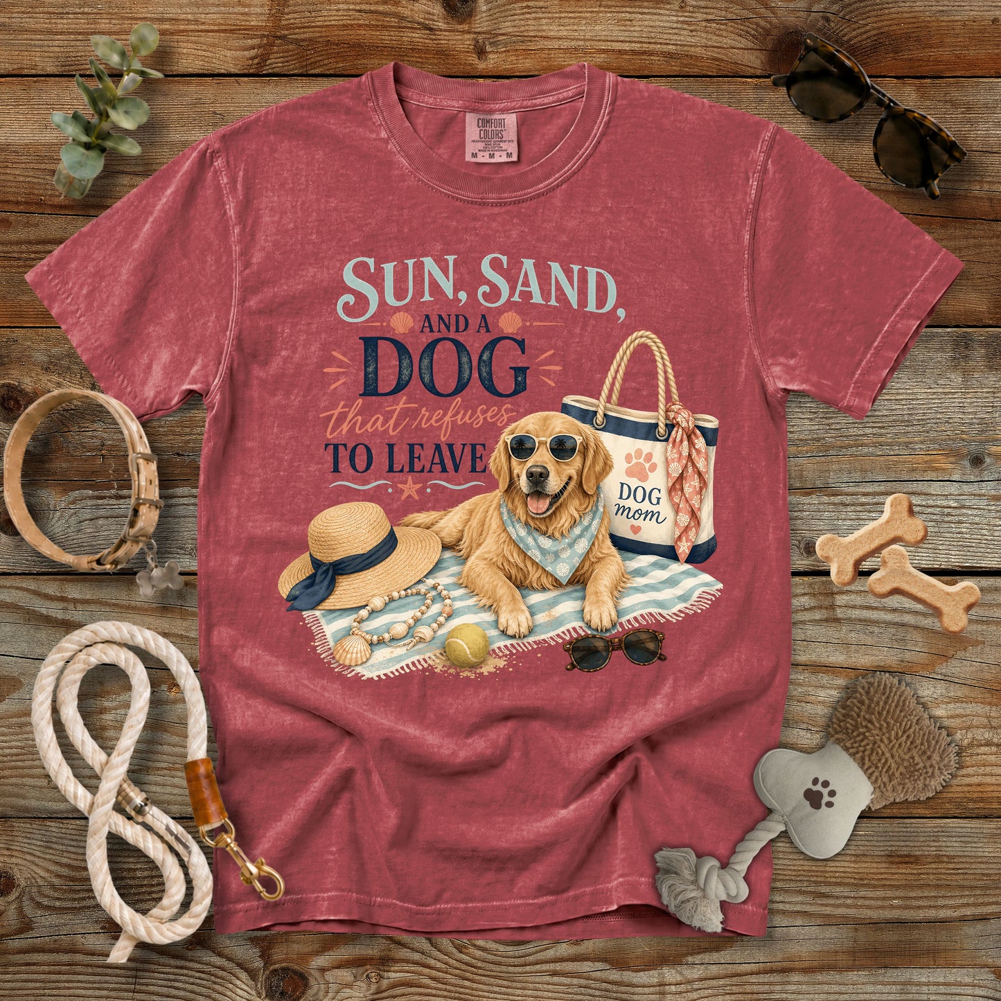 Sun, Sand, and a Dog That Refuses to Leave T-Shirt | Beach Dog Mom Comfort Colors 1717 Summer Graphic Tee