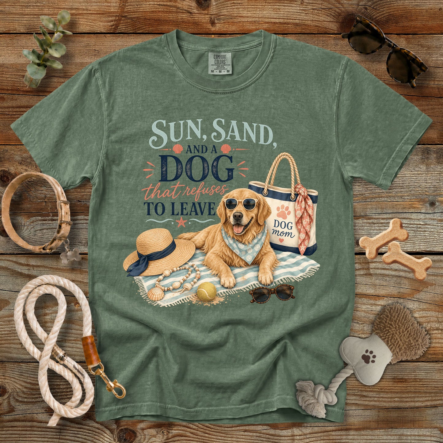 Sun, Sand, and a Dog That Refuses to Leave T-Shirt | Beach Dog Mom Comfort Colors 1717 Summer Graphic Tee