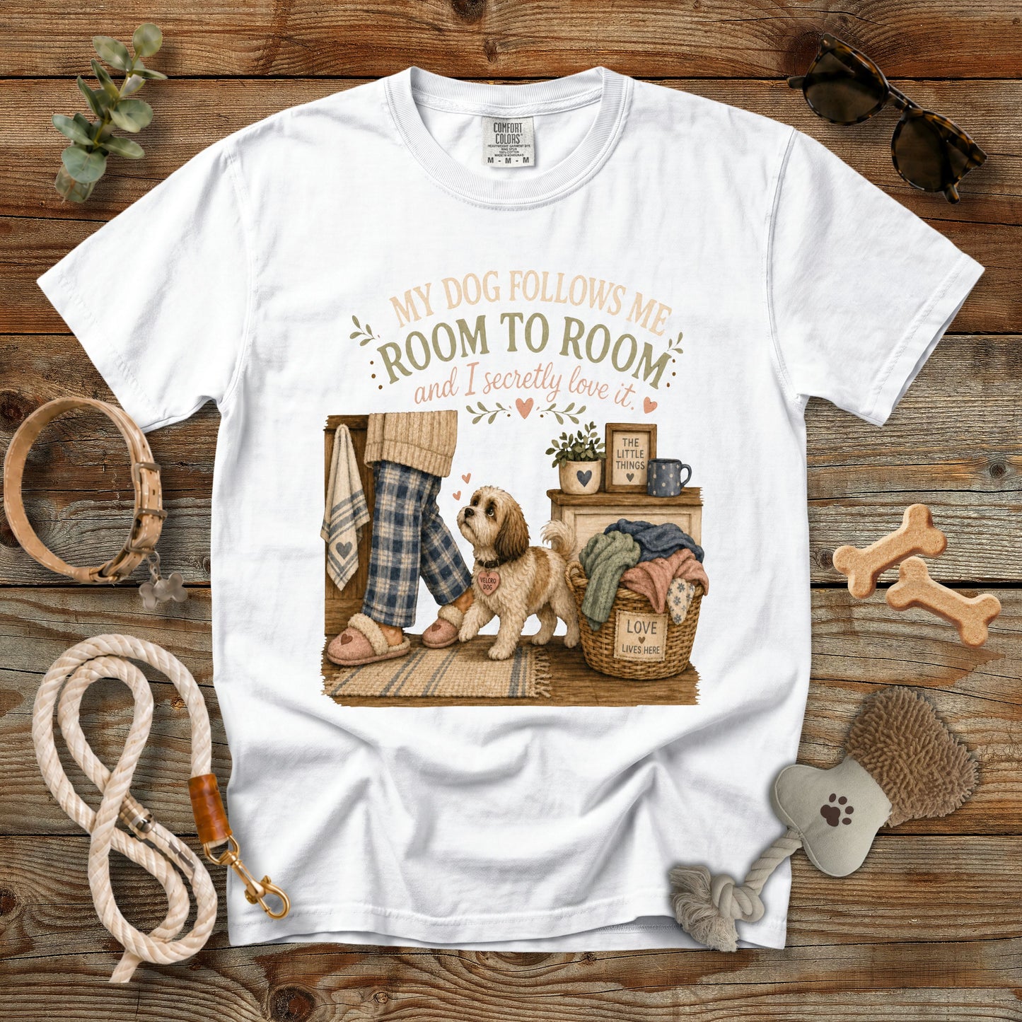 My Dog Follows Me Room to Room T-Shirt | Cozy Dog Mom Comfort Colors 1717 Graphic Tee