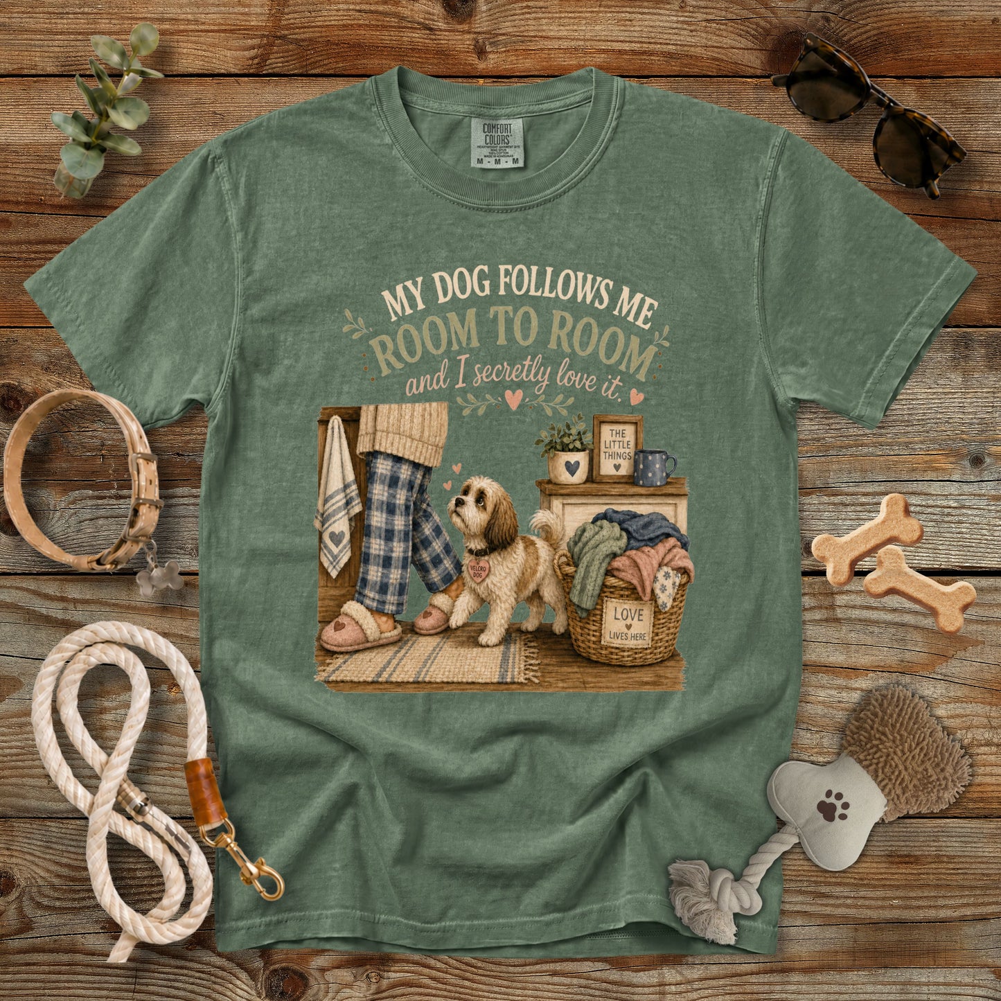My Dog Follows Me Room to Room T-Shirt | Cozy Dog Mom Comfort Colors 1717 Graphic Tee