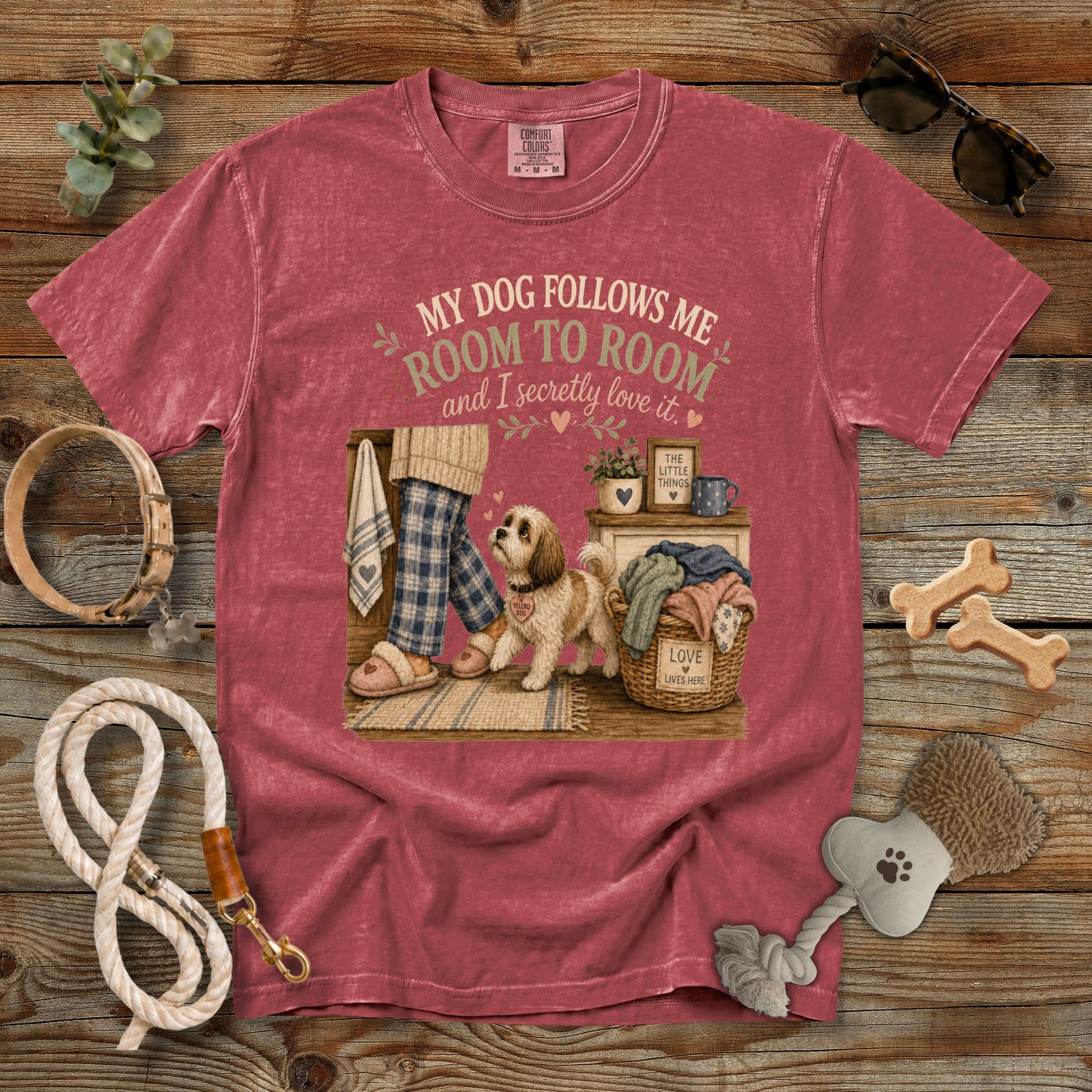 My Dog Follows Me Room to Room T-Shirt | Cozy Dog Mom Comfort Colors 1717 Graphic Tee