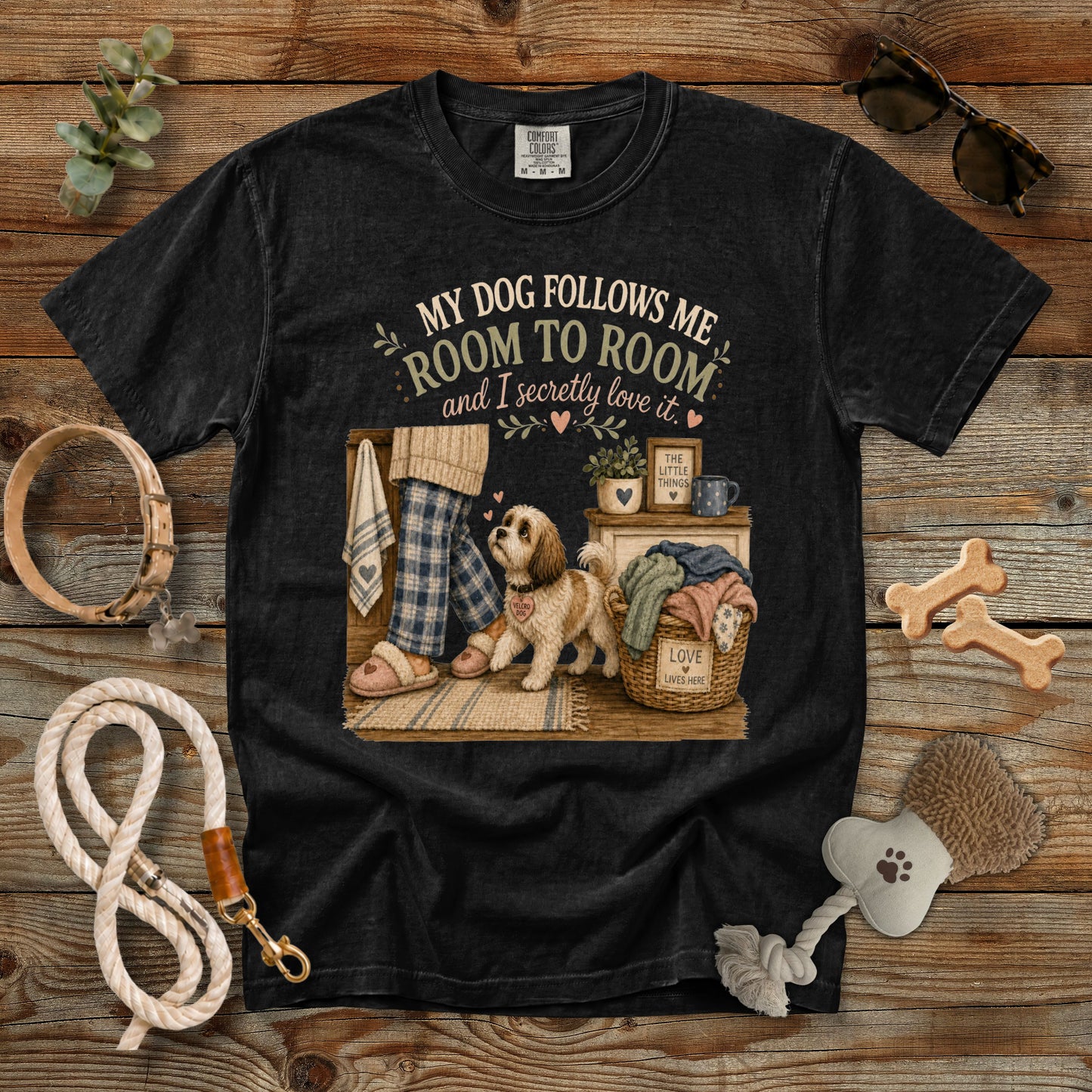 My Dog Follows Me Room to Room T-Shirt | Cozy Dog Mom Comfort Colors 1717 Graphic Tee