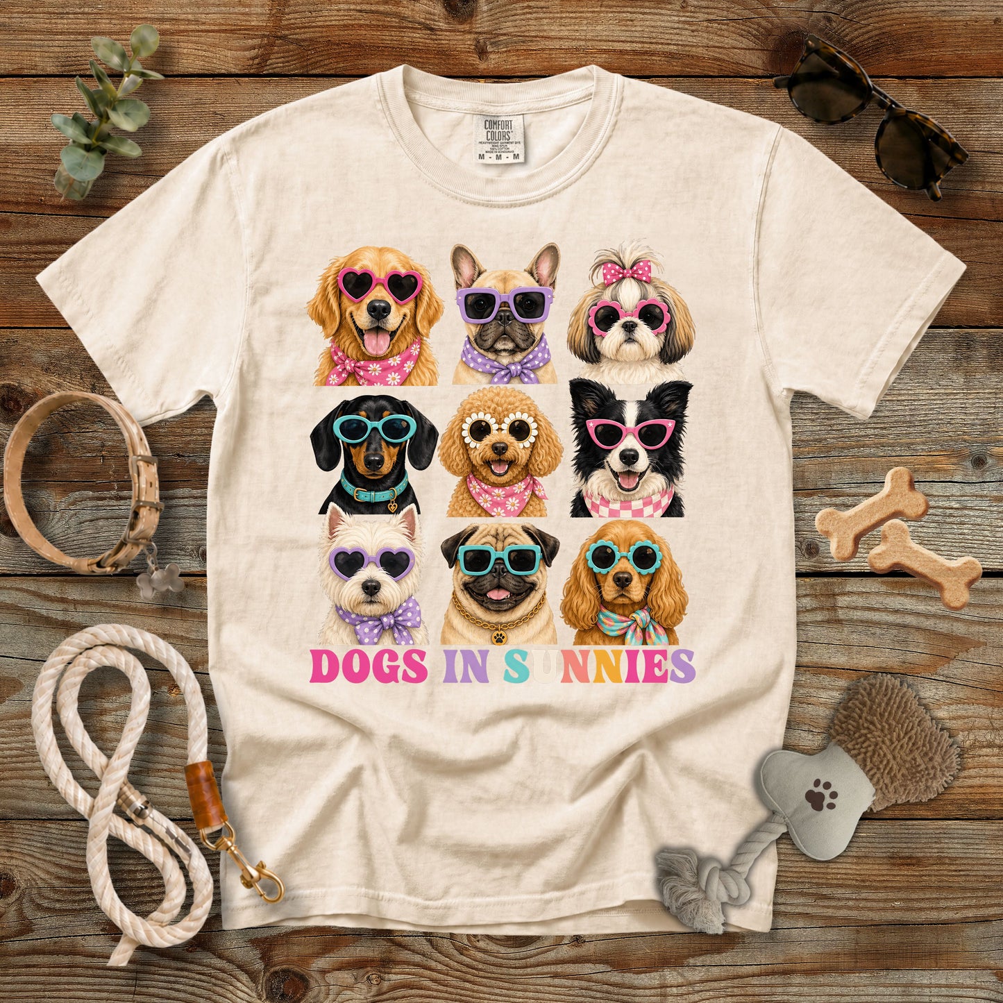 Dogs in Sunnies T-Shirt | Funny Dog Mom Comfort Colors 1717 Cute Sunglasses Graphic Tee