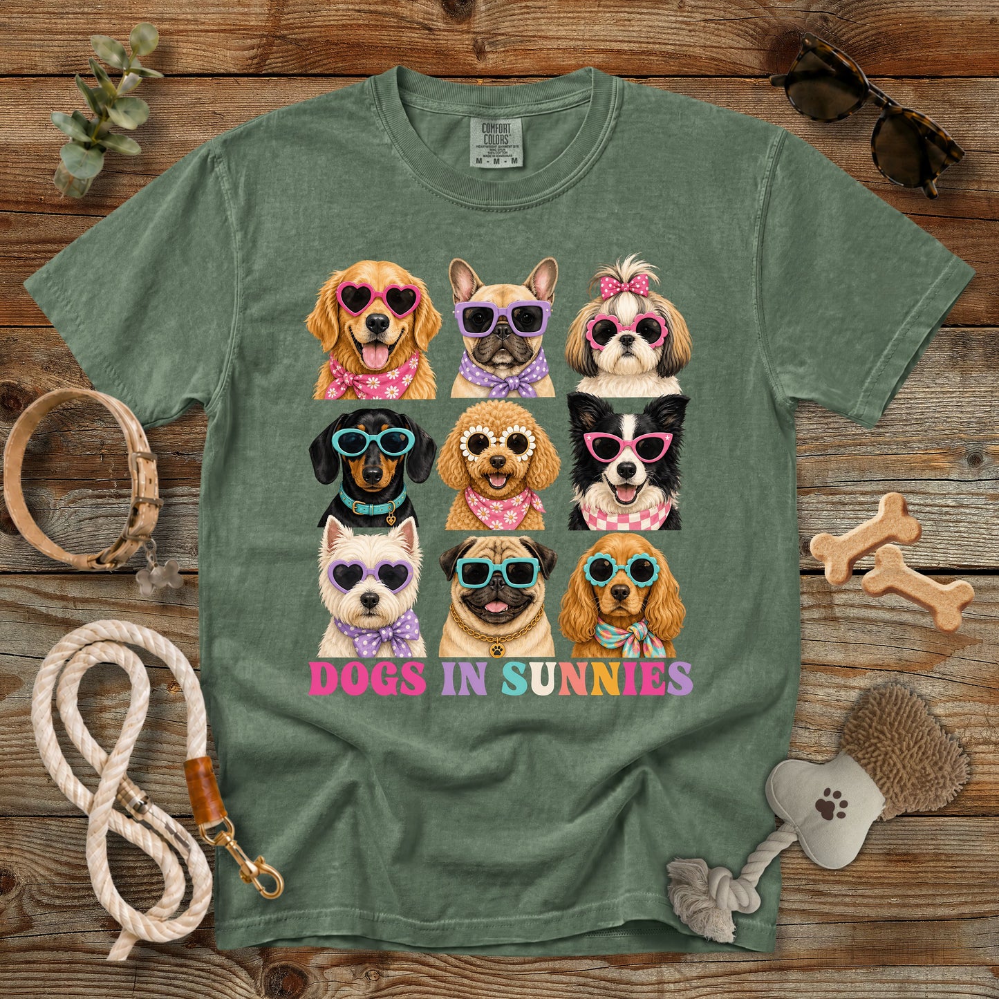 Dogs in Sunnies T-Shirt | Funny Dog Mom Comfort Colors 1717 Cute Sunglasses Graphic Tee