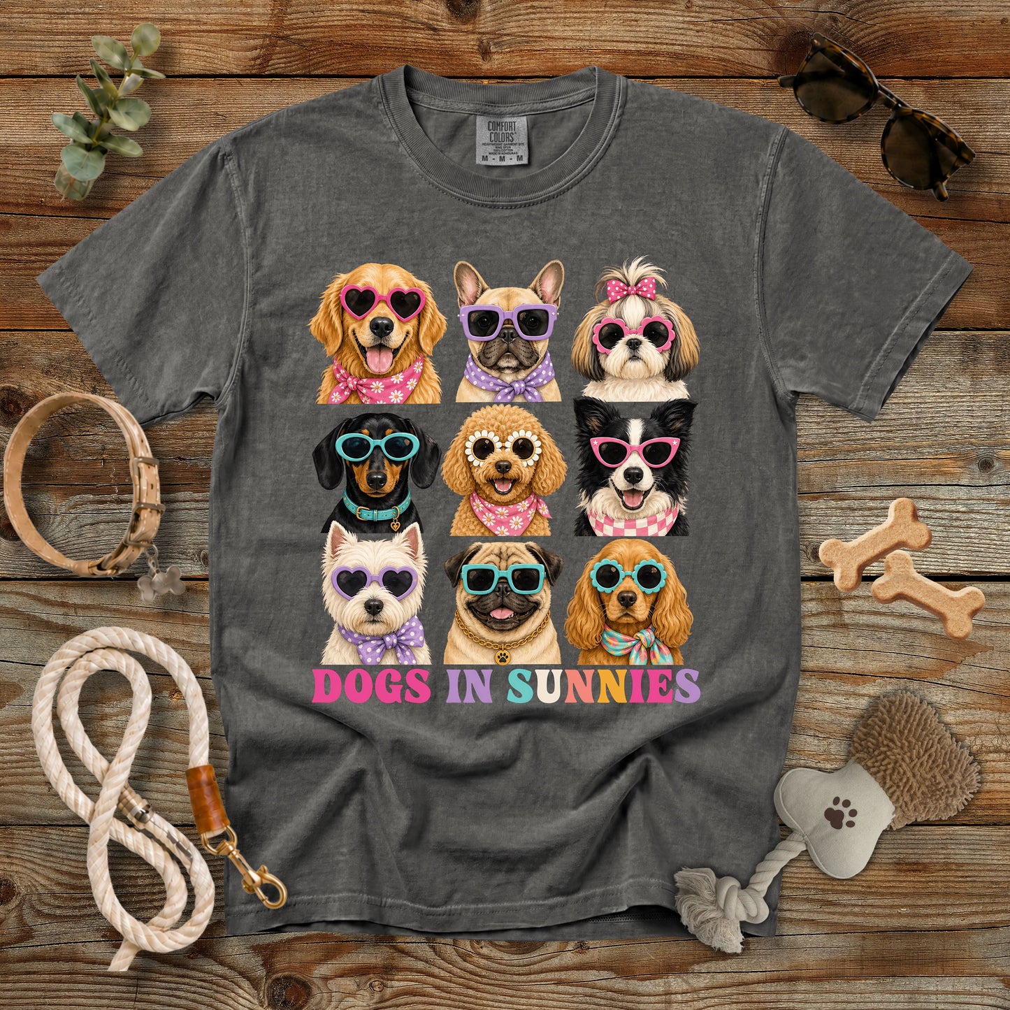 Dogs in Sunnies T-Shirt | Funny Dog Mom Comfort Colors 1717 Cute Sunglasses Graphic Tee