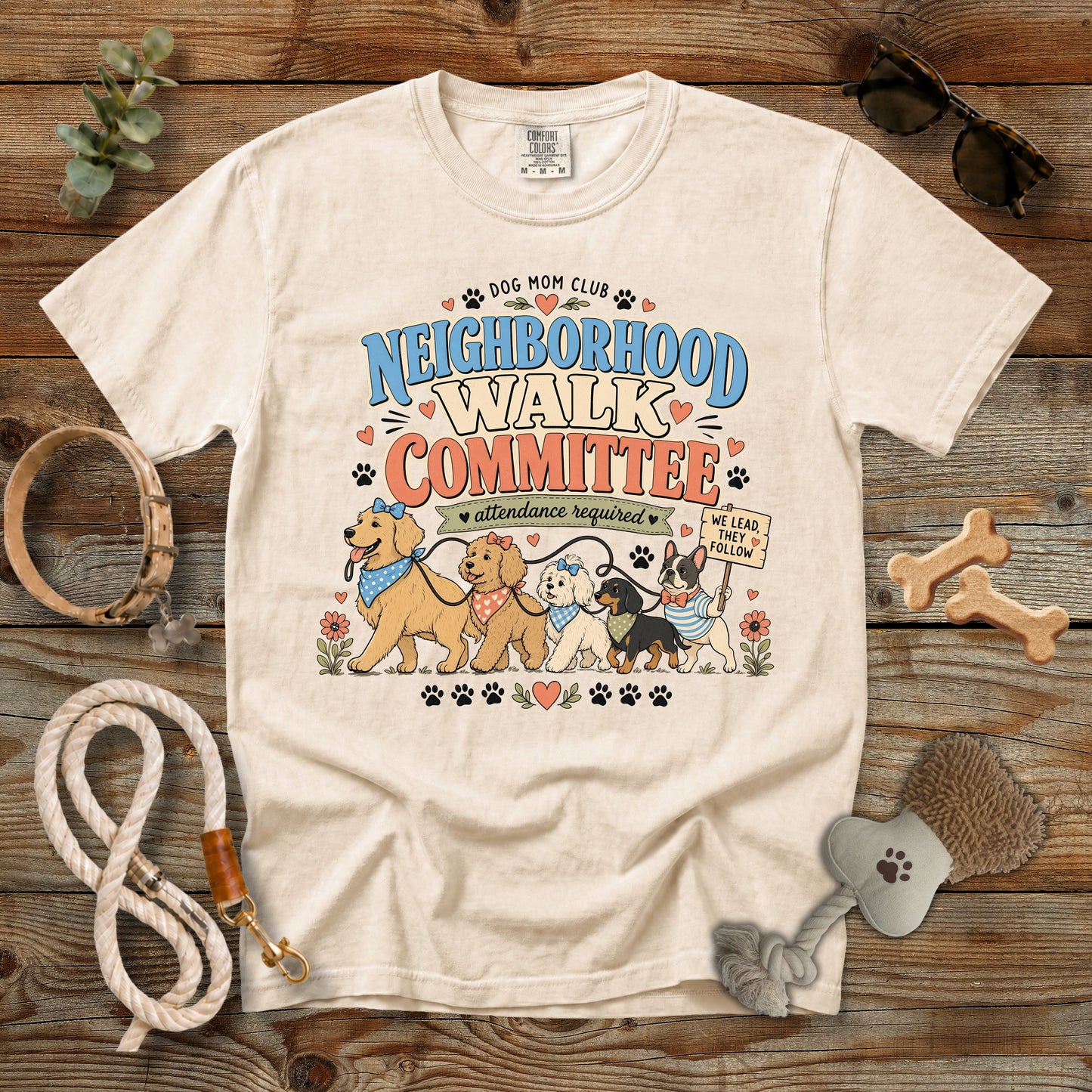 Neighborhood Walk Committee T-Shirt | Dog Mom Club Comfort Colors 1717 Funny Dog Walking Graphic Tee