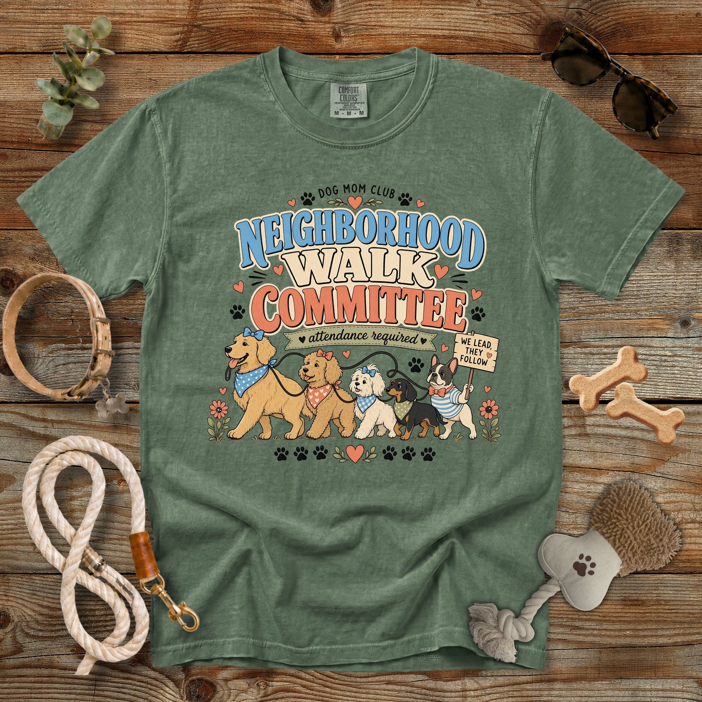 Neighborhood Walk Committee T-Shirt | Dog Mom Club Comfort Colors 1717 Funny Dog Walking Graphic Tee