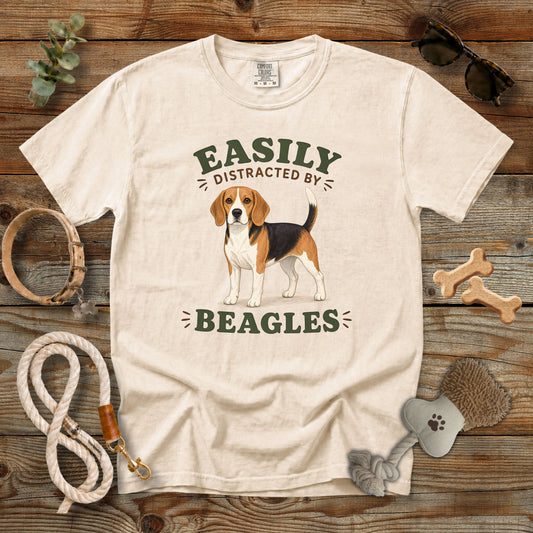 Easily Distracted by Beagles T-Shirt | Funny Beagle Dog Mom Comfort Colors 1717 Graphic Tee