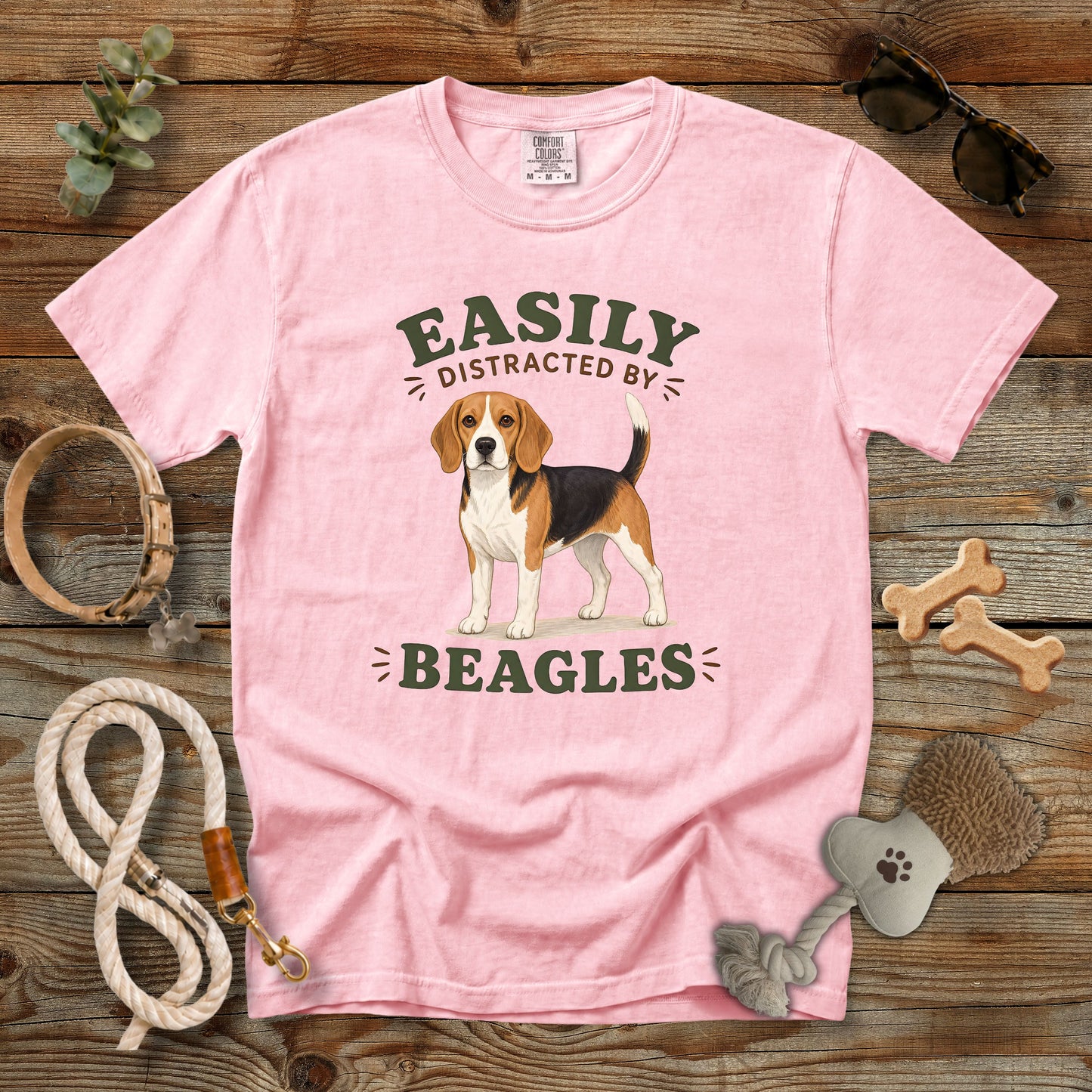 Easily Distracted by Beagles T-Shirt | Funny Beagle Dog Mom Comfort Colors 1717 Graphic Tee