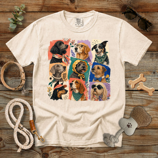 Colorful Dog Portrait Collage T-Shirt | Comfort Colors 1717 Dog Mom Graphic Tee