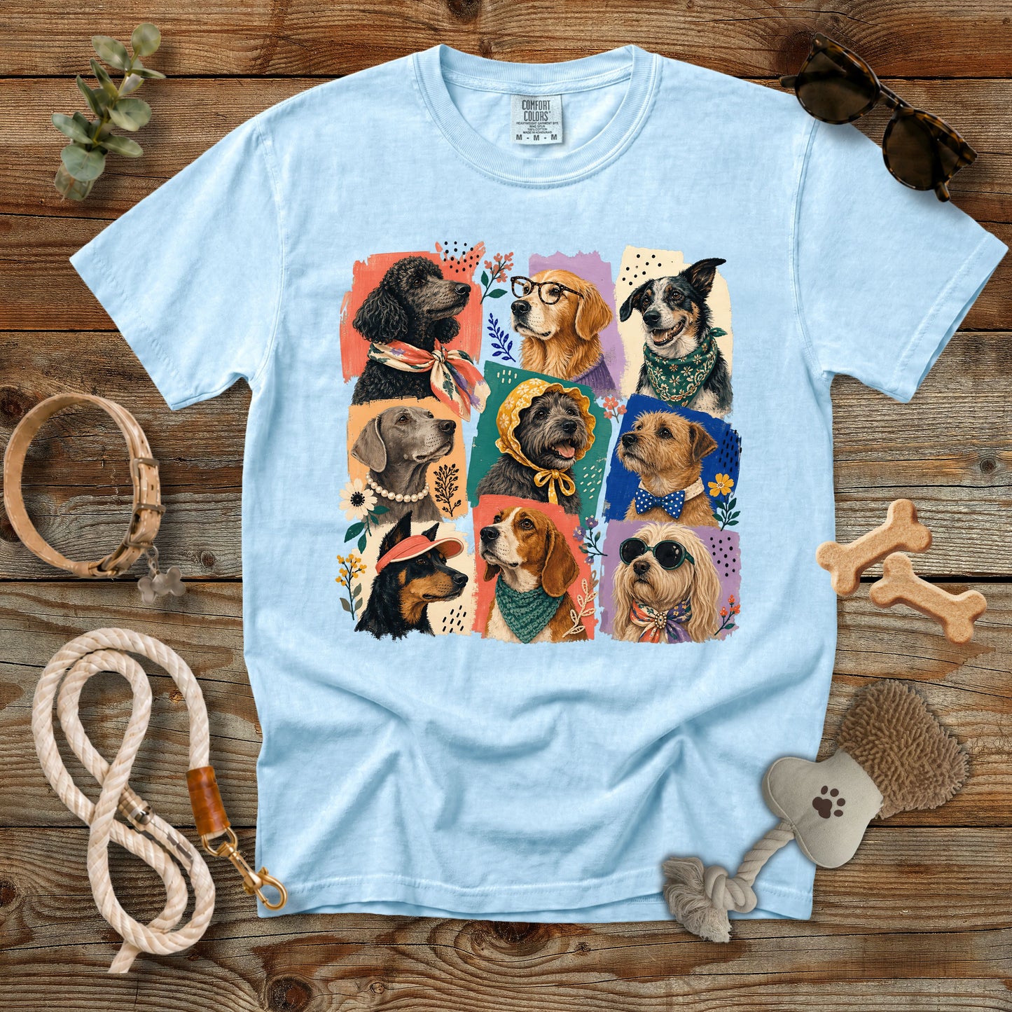 Colorful Dog Portrait Collage T-Shirt | Comfort Colors 1717 Dog Mom Graphic Tee