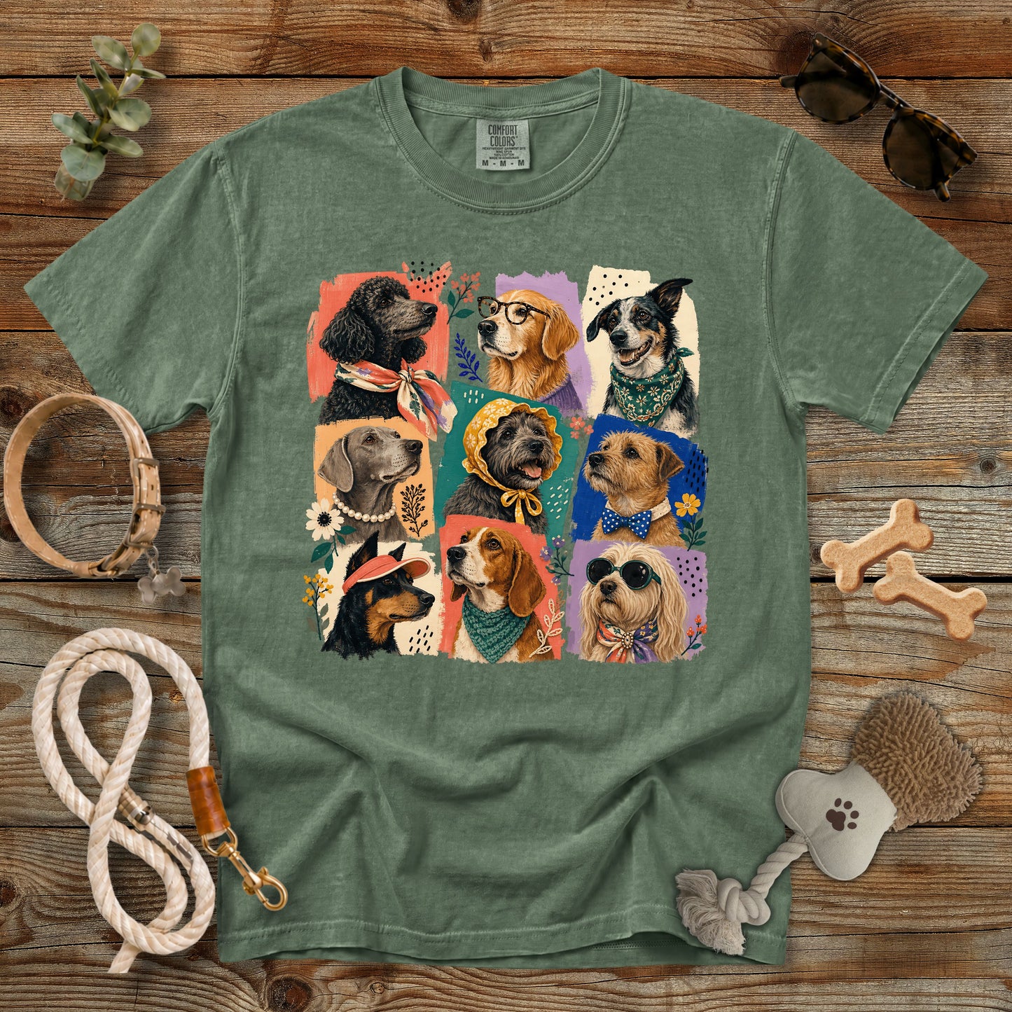 Colorful Dog Portrait Collage T-Shirt | Comfort Colors 1717 Dog Mom Graphic Tee
