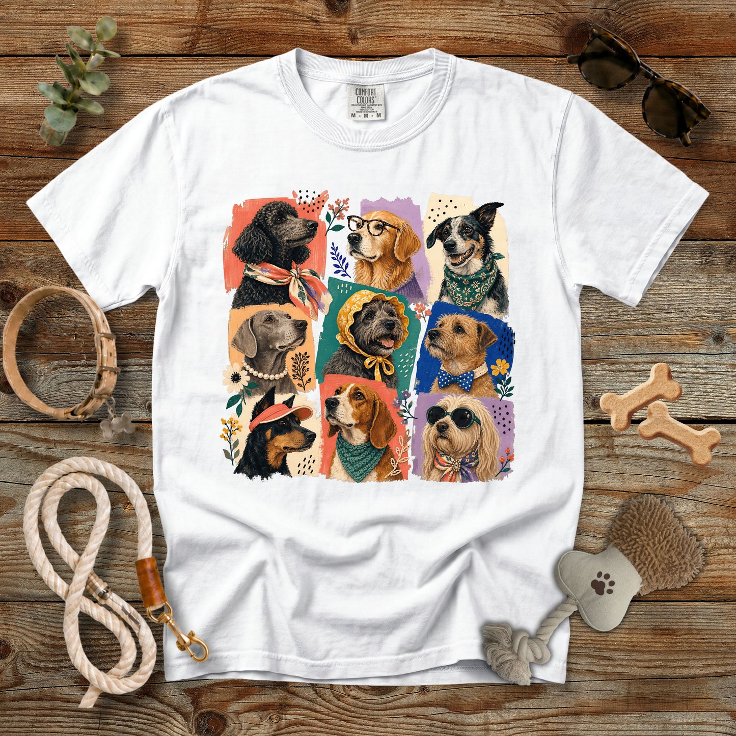 Colorful Dog Portrait Collage T-Shirt | Comfort Colors 1717 Dog Mom Graphic Tee