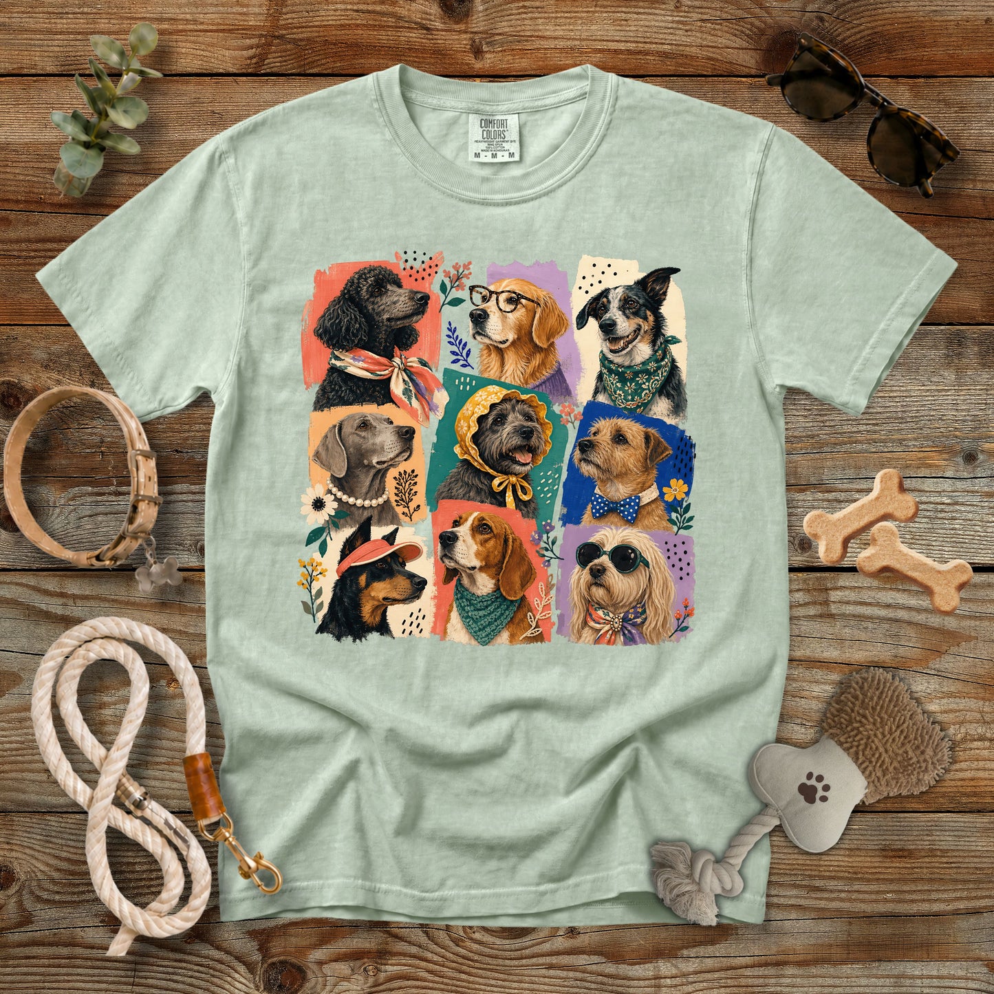 Colorful Dog Portrait Collage T-Shirt | Comfort Colors 1717 Dog Mom Graphic Tee
